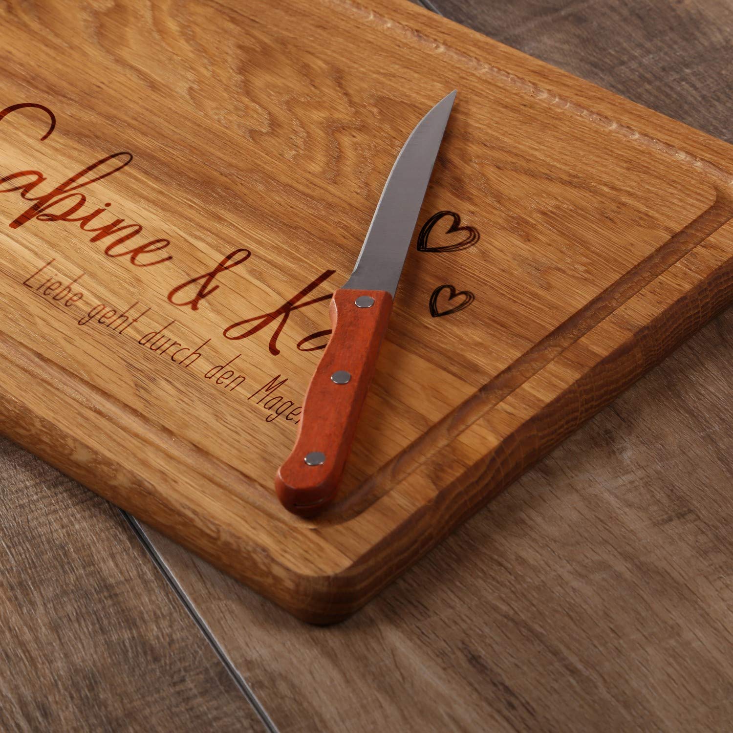 FORYOU24 Holz Schneidebrett dunkel mit Gravur Motiv 10 - personalisiert mit Wunsch-Namen Küchenbrett graviert als Geschenkidee zur Hochzeit