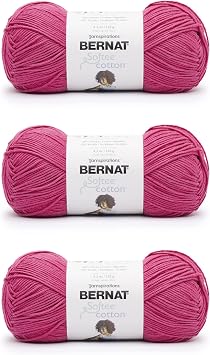 Bernat Softee Cotton Fuchsia Yarn - 3 Pack of 120g/4.25oz - Nylon - 3 DK Light - 254 Yards - Knitting, Crocheting & Crafts
