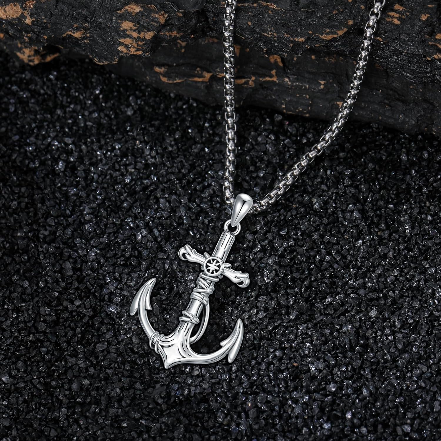 Anchor Necklace 925 Sterling Silver Anchor Pendant for Men, w/Stainless Steel Chain 22"+2" - Image 4