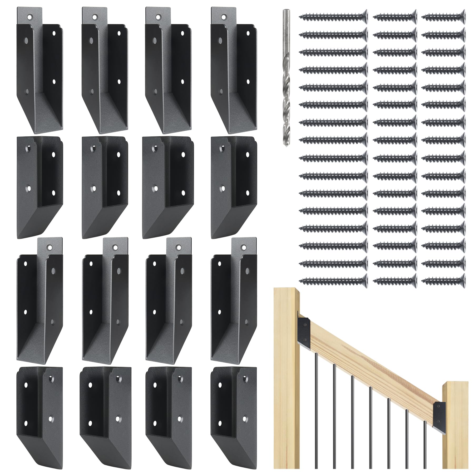 201 Stainless Steel 2" x 4" (1 ½" x 3 ½" Actual) Deck Railing 45° Stair Connectors, for Deck Railing Stair Handrail Connection Installation Deck Railing Bracket (8 Pair-Black)