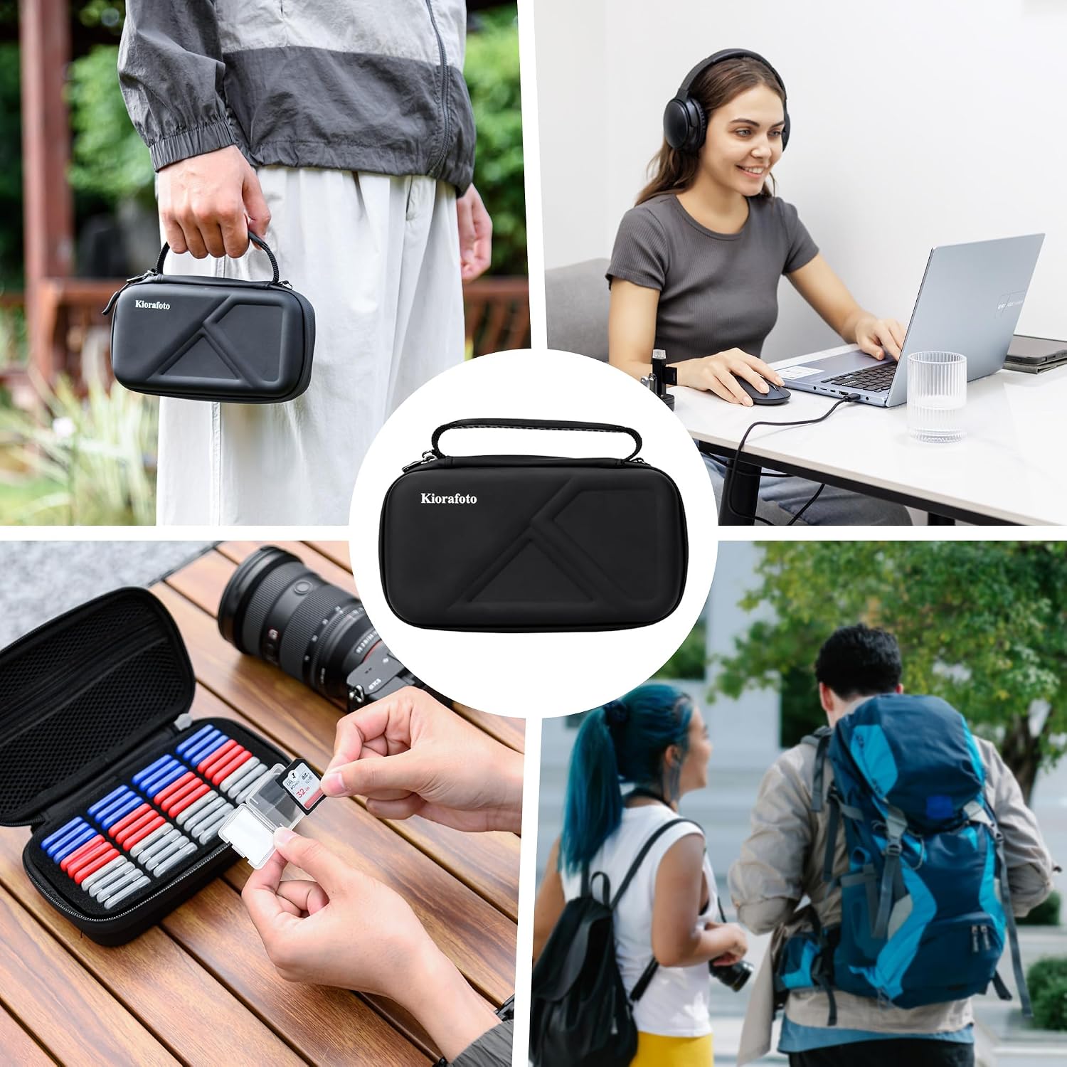 EVA PU SD Card Case with 40 PCS Individual Plastic Memory Card Holder for 40 SD SDXC SDHC Cards,Dual Protect Water-Resistant Anti-Shock SD Card Carrying Case Organizer with Handle & Labels