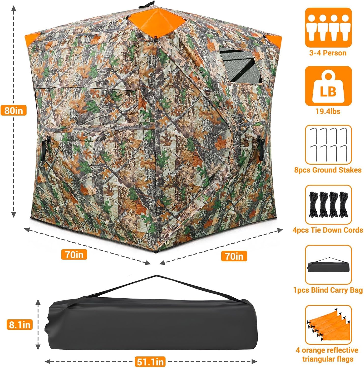 Portable 4 Person 270 Degree See Through Hunting Blind Pop-Up Ground Blind