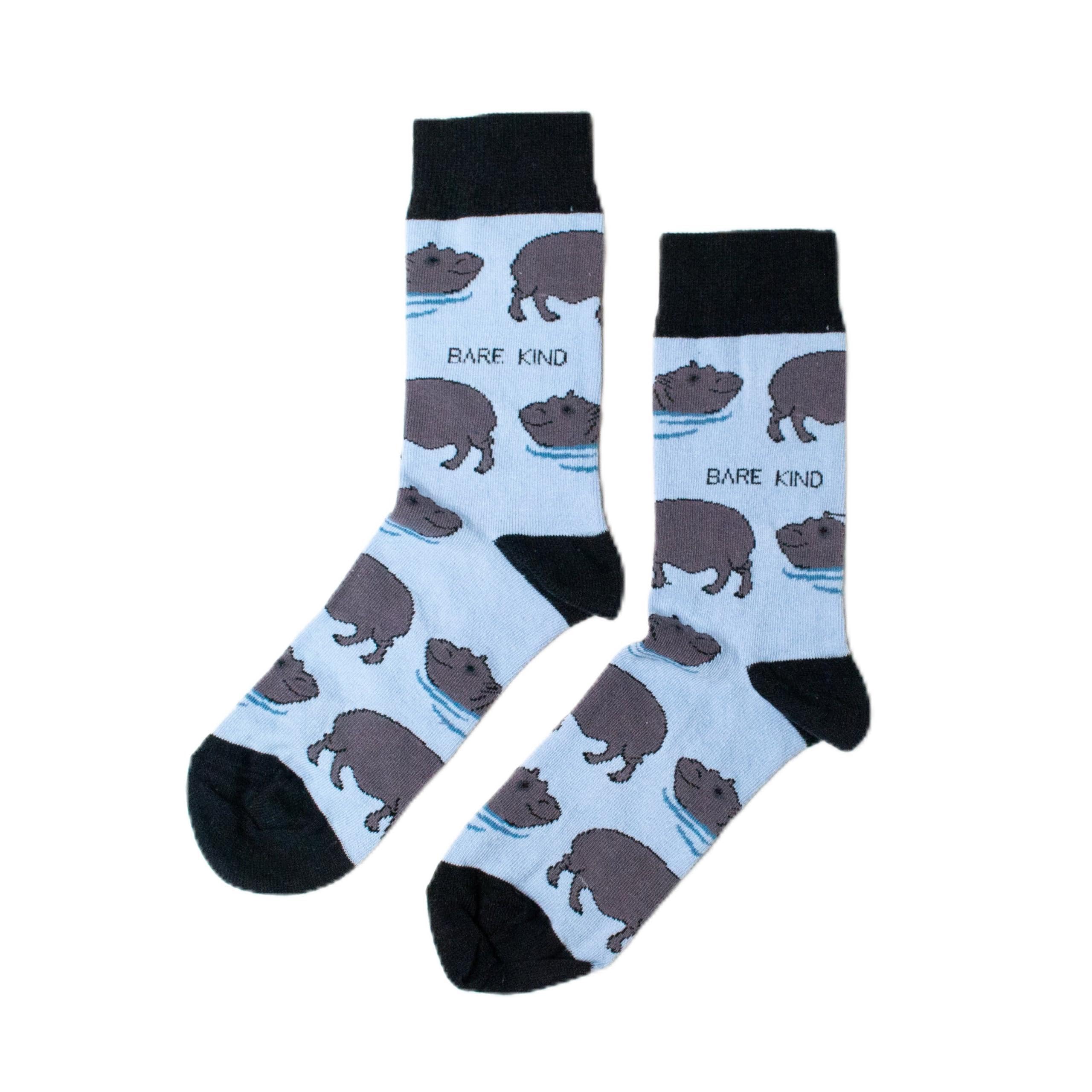 Bare Kind Pale Blue Save The Hippos Bamboo Socks Uk Adult 4-7