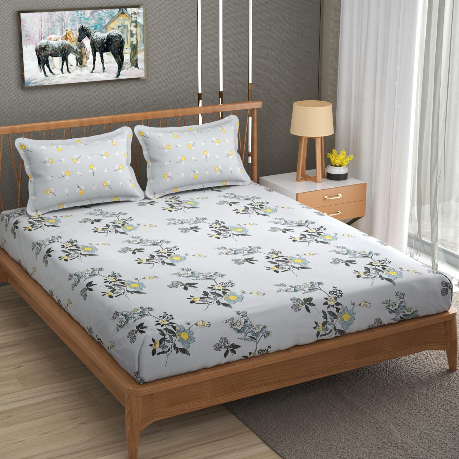 MallowWorld XXL Microfiber Soft Cotton Super King Size Bedsheet for Double Bed, King Size 108 Inches X 108 Inches, 9 Feet, 275 X 275 cm with 2 Large Size Pillow Covers Black Leaves (B0D6BP3YMX) Amazon Price History, Amazon Price Tracker
