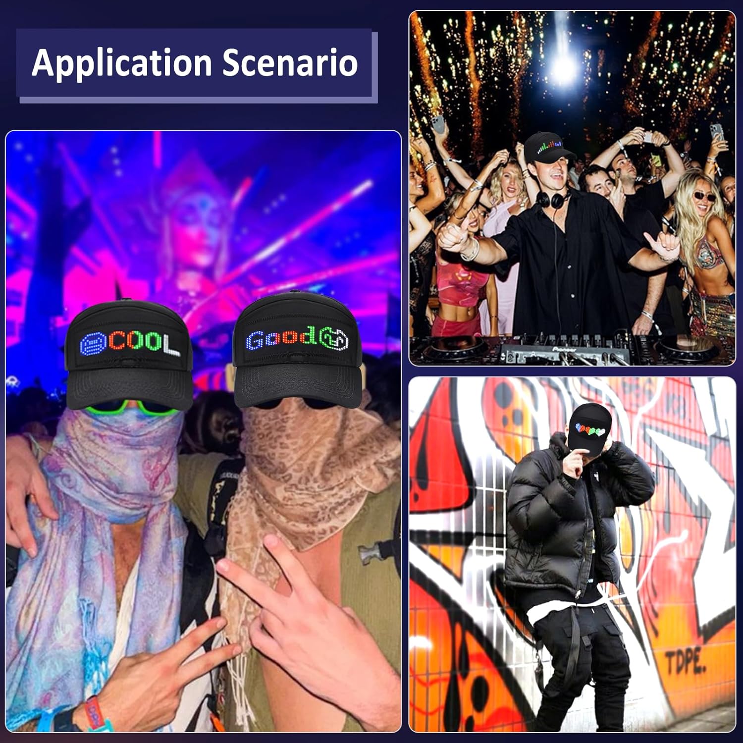 GOTUS LED Hats, LED Display Screen Smart Caps,Bluetooth APP Control,Custom Text, Patterns, Animations for Party Christmas Halloween(1248) Multicolor - Image 2