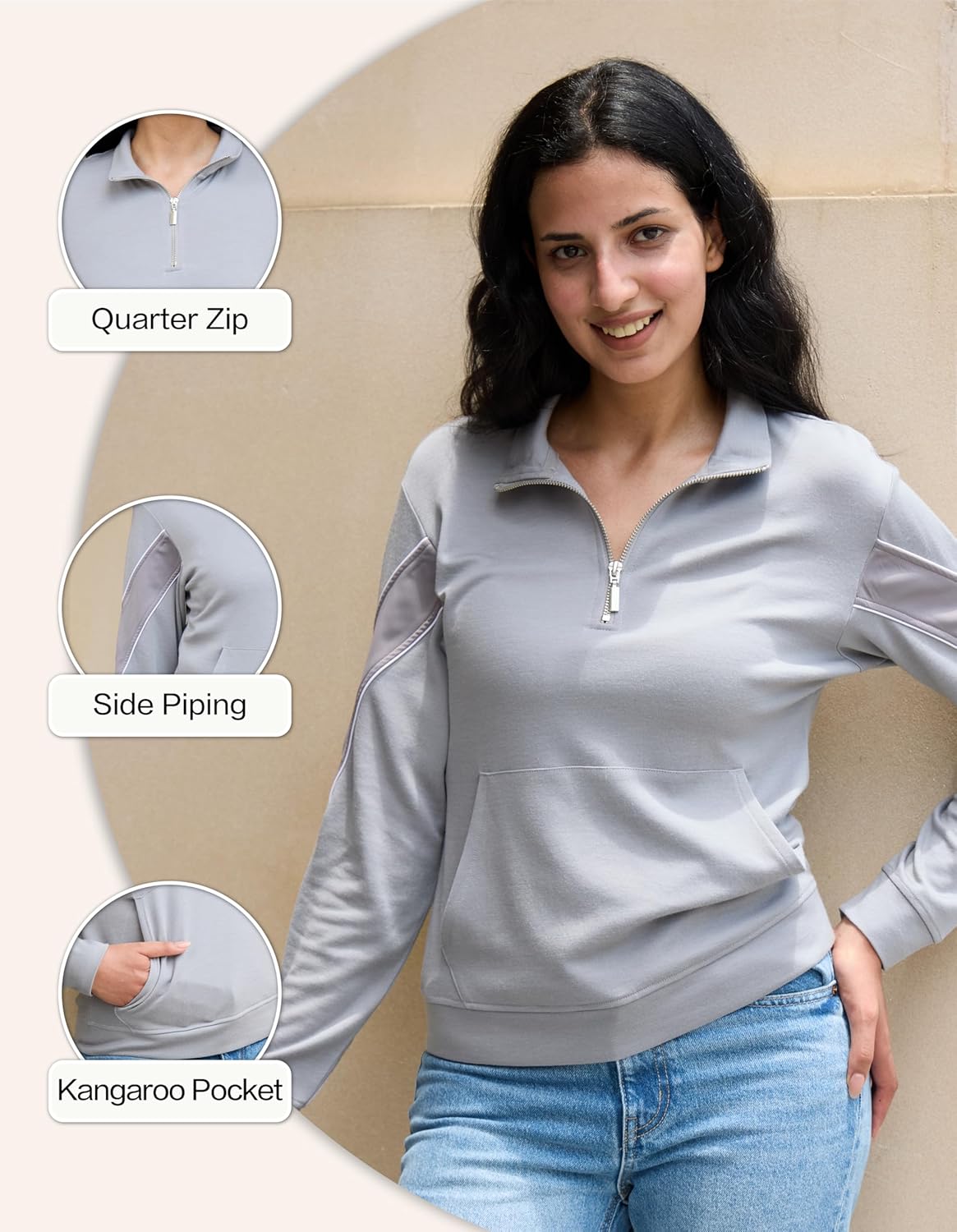 Merino Wool Quarter Zip Pullover for Women for Sport Workout, Thermal Collared Soft Cozy Sweatshirts for Women - Image 5