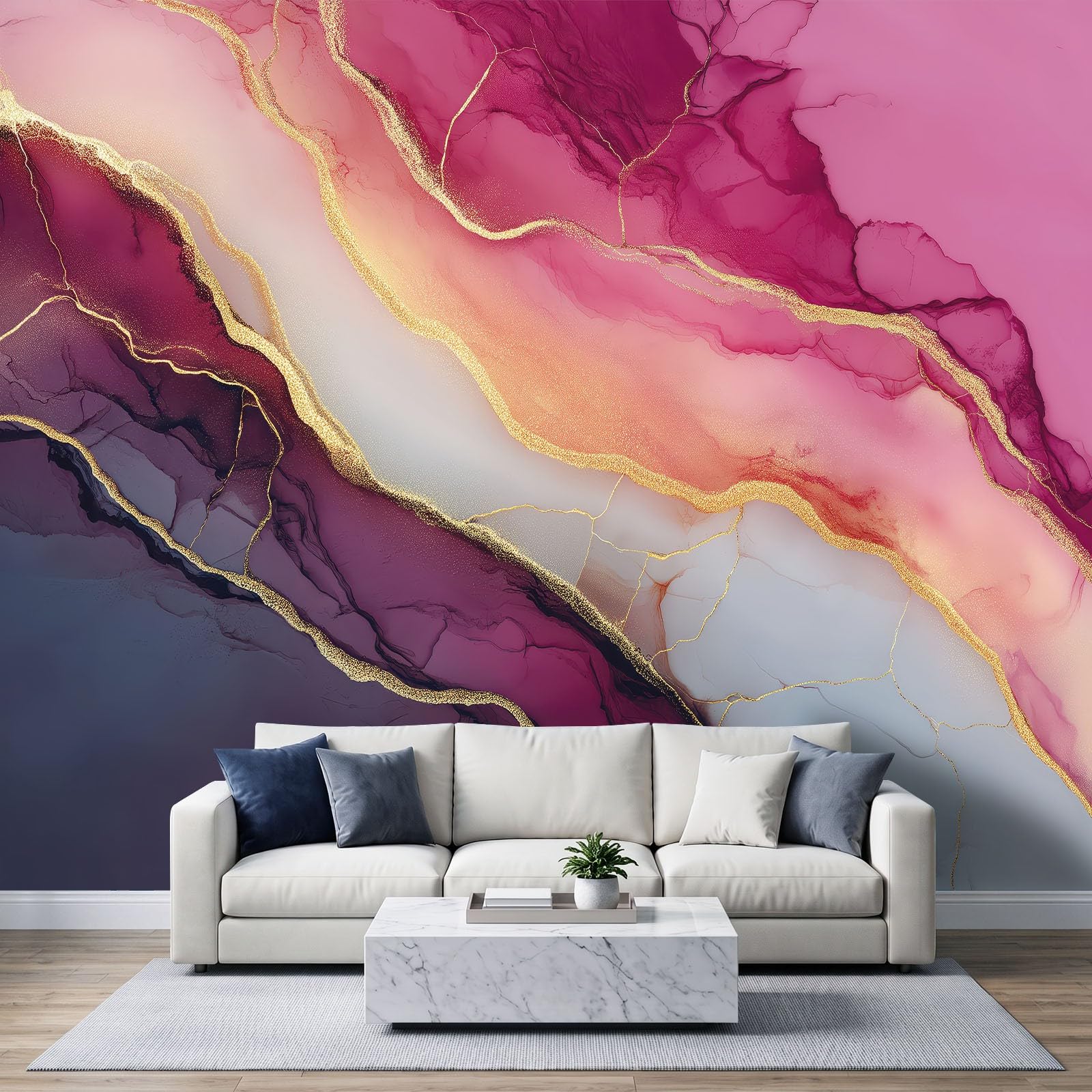 Générique Panoramiczna tapeta 500 x 280 cm abstrakcyjny marmur płyn fale włóknina XXL fototapeta dekoracja ścienna gobelin salon sypialnia - tapeta Trompe l'eil efekt 3D, różowo-fioletowy