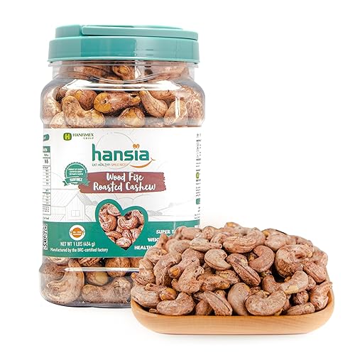 Hansia Superfood - Anacardos orgánicos de madera seca entera tostados al fuego con sal marina sin OMG con piel bocadillo sin aceite rico en Hansia Superfood - Anacardos orgánicos de madera seca entera tostados al fuego con sal marina sin OMG con piel bocadillo sin aceite rico en
