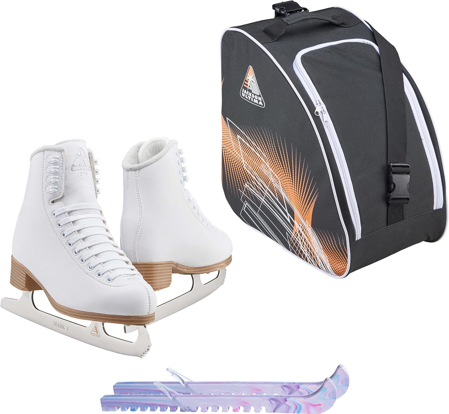 Jackson Classic Model 200/201/204 White Figure Ice Skates for Women and Girls Bundle with Skate Guards and Bag Just Launched 2024