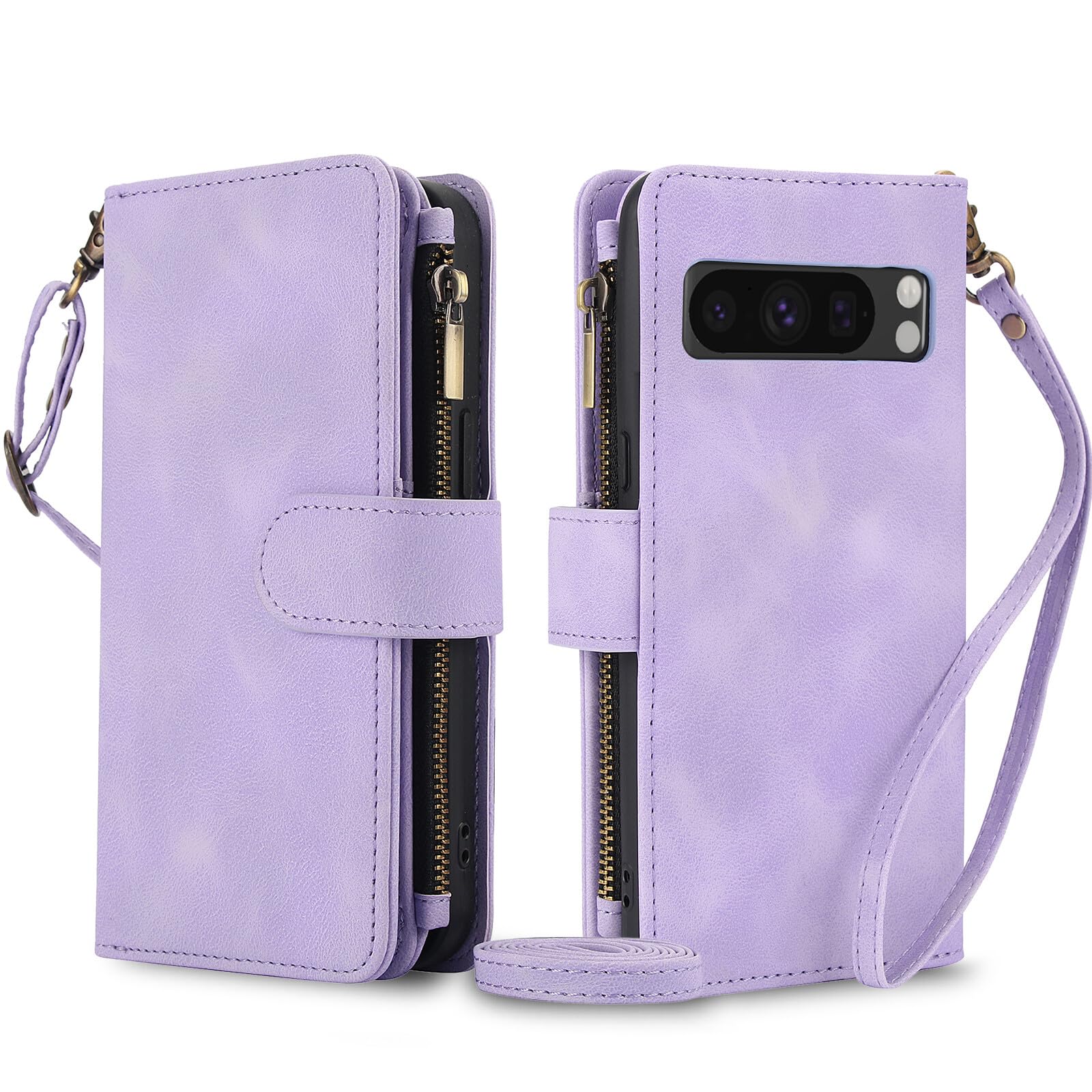 Coque portefeuille Google Pixel 10 Pro XL antichoc avec zip et rabat violet - 8