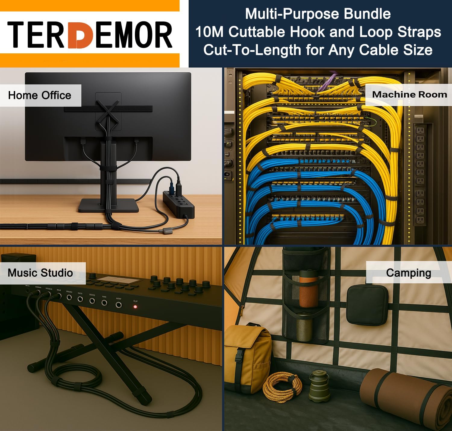 Reusable Cable Ties 120 PCS with 10M Hook & Loop Strap, Black - Cord Management for Home, Office, Workspace, Travel & Crafting – Keep Wires Organized & Tangle-Free - Image 5