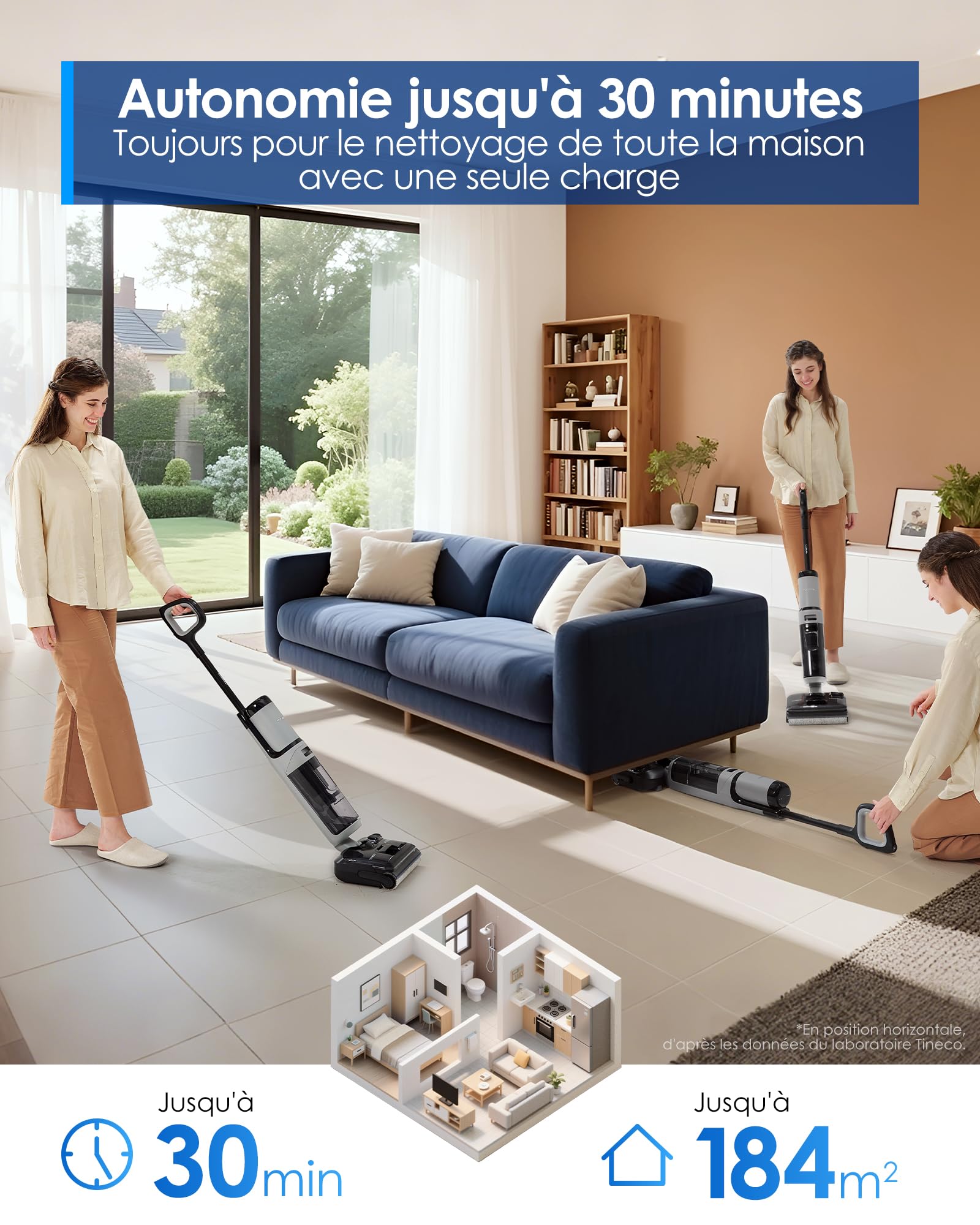 Tineco Floor One i5 Stretch Aspirateur Laveur sans Fil, 20 kPa, portée à Plat 180°, Nettoyage Deux Bords, 30 Min d'autonomie, Auto-Nettoyage, Parfait pour Les Saletés Collantes et Les Poils d'animaux