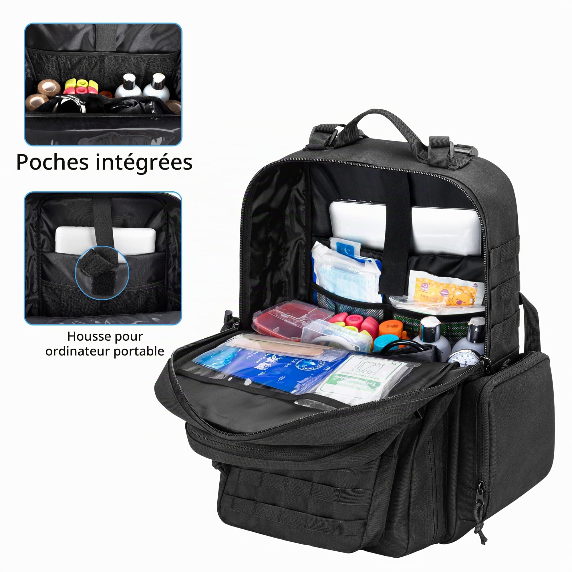 Damero Sac à Dos Tactique Grande Capacité Multifonction Randonnée Camping Noir