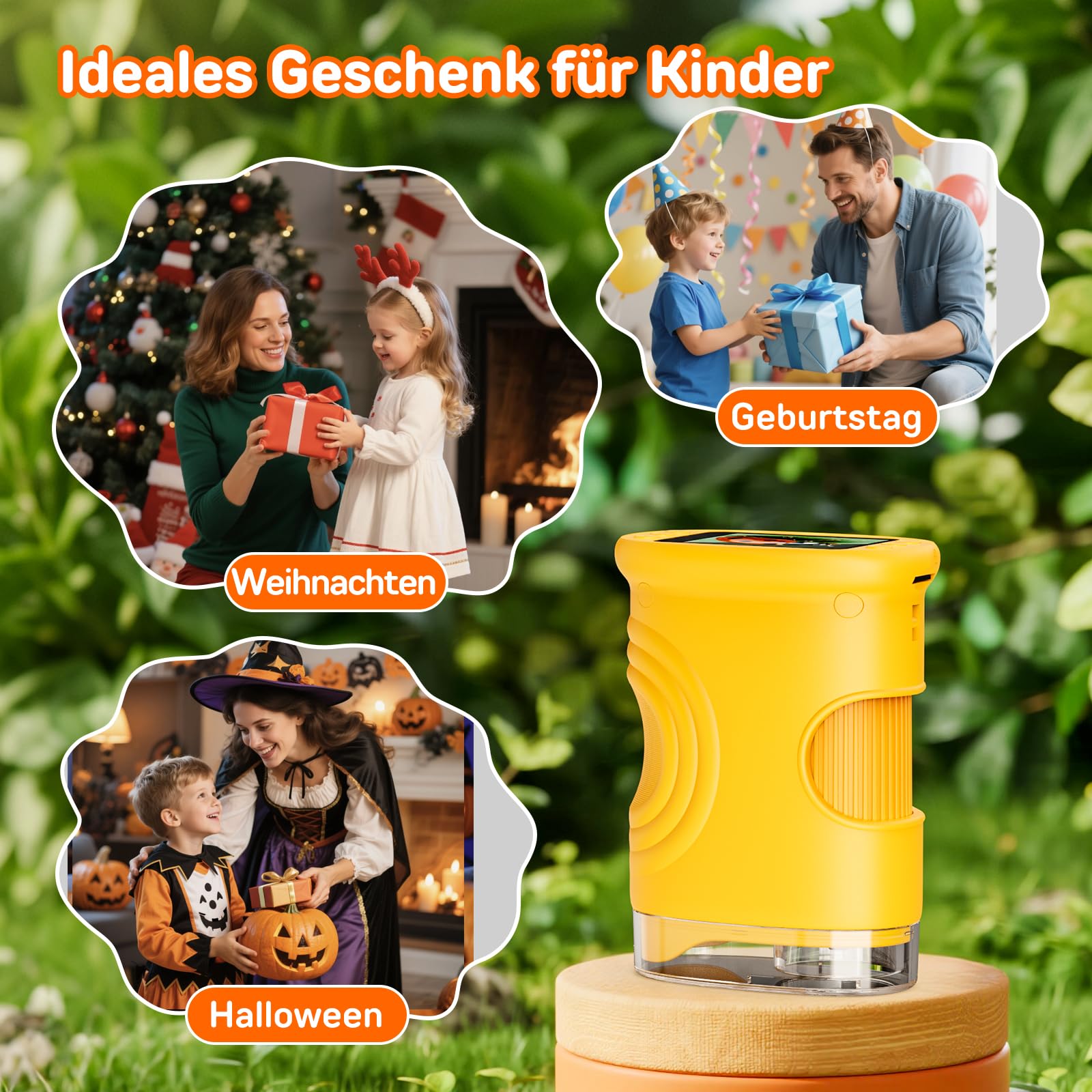Ashfly Digitale Mikroskop für Kinder, [1000-fache Vergrößerung] -4K Tragbares Taschenmikroskop für Garten, Wald & Experimente, Kindermikroskop mit HD-2.0" Bildschirm [inkl Fotofunktion] ab 3 Jahren