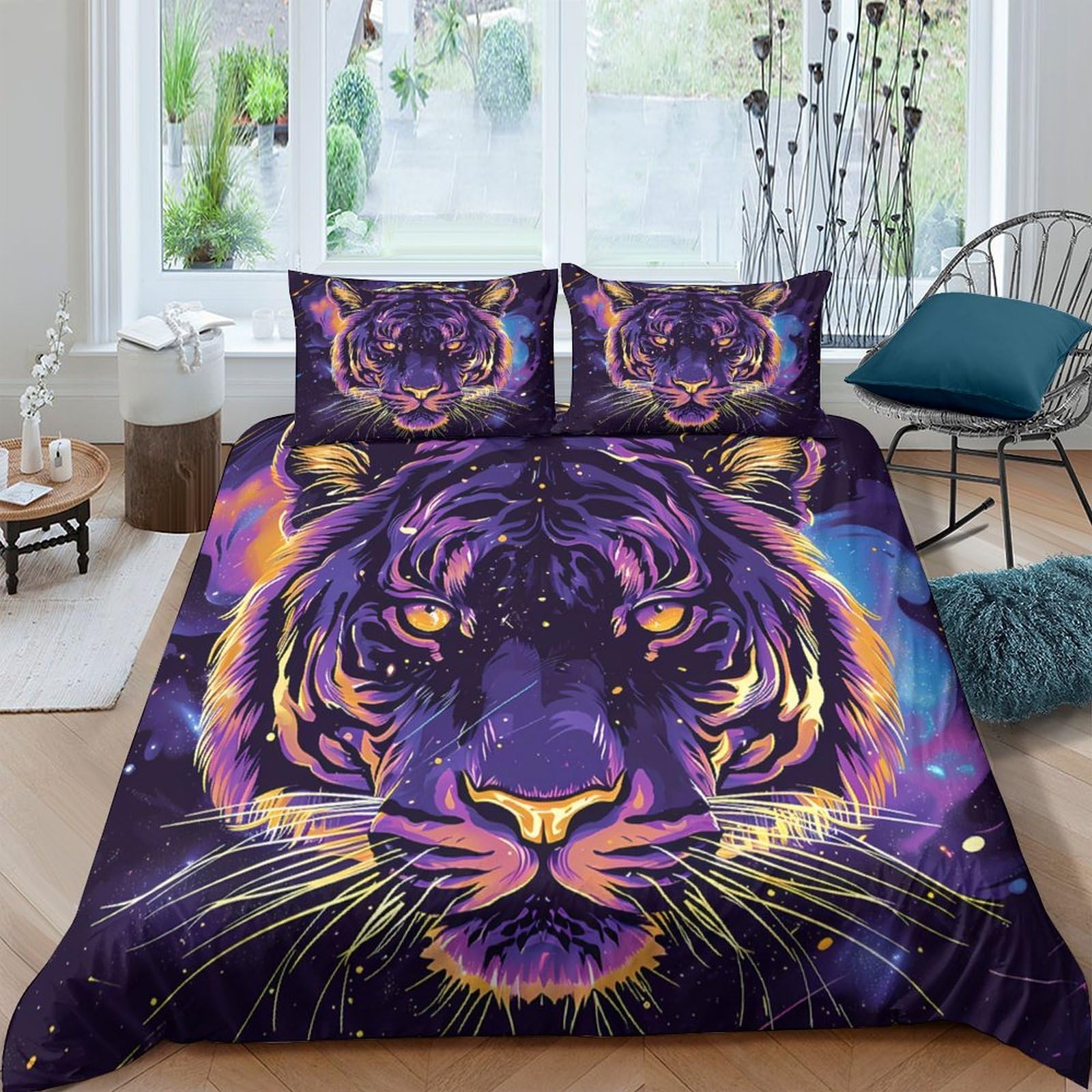 Ctjqhvkz Style-4 3D Printed Neon Tiger Fitted Sheet Microfiber Soft Vibrant Jungle Wild Animal Mattress Cover For Bedroom Decor Single（135X200cm）