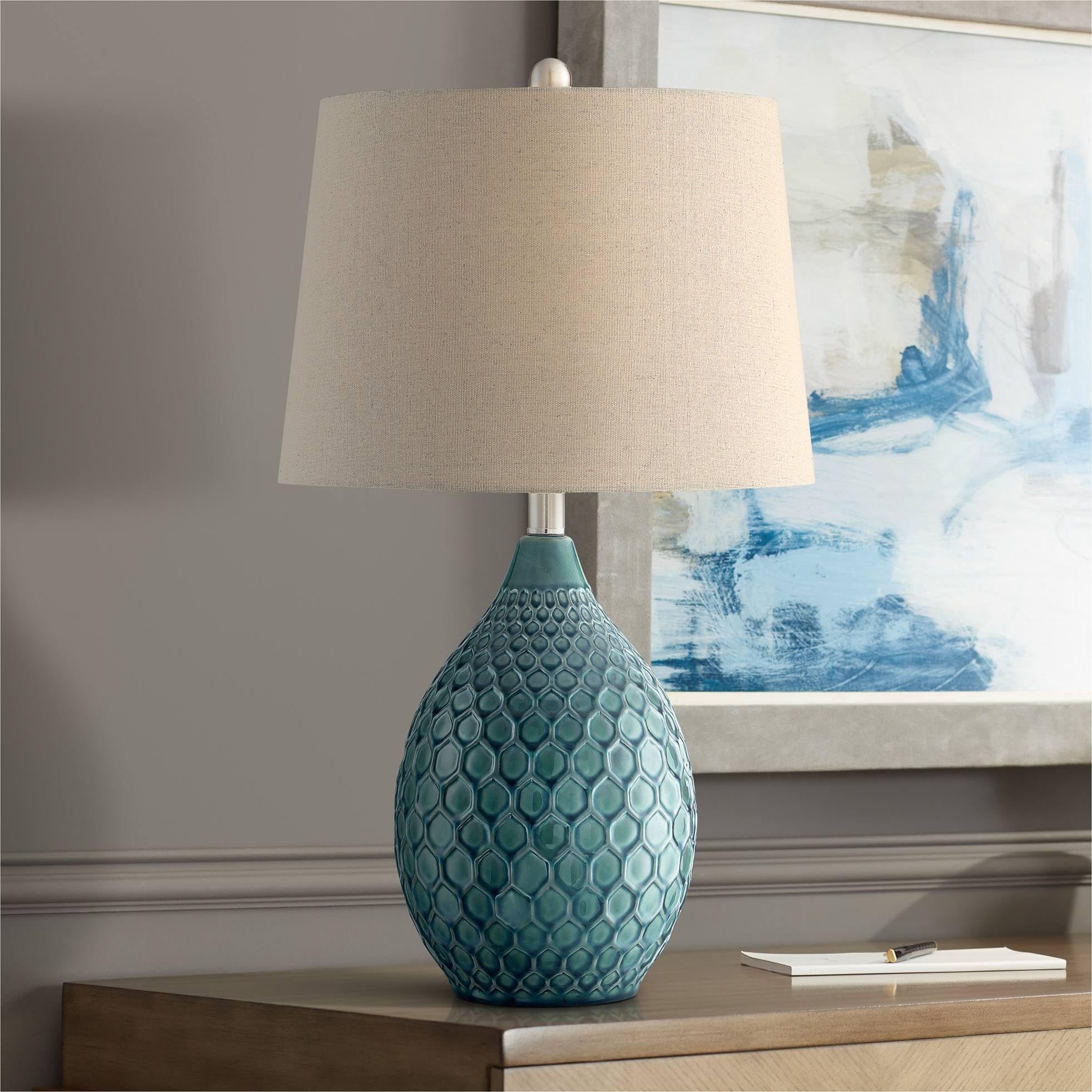 360 Lighting Kate Modern Coastal Table Lamp with USB Charging Port 24 3 4 High Sea Foam Ceramic