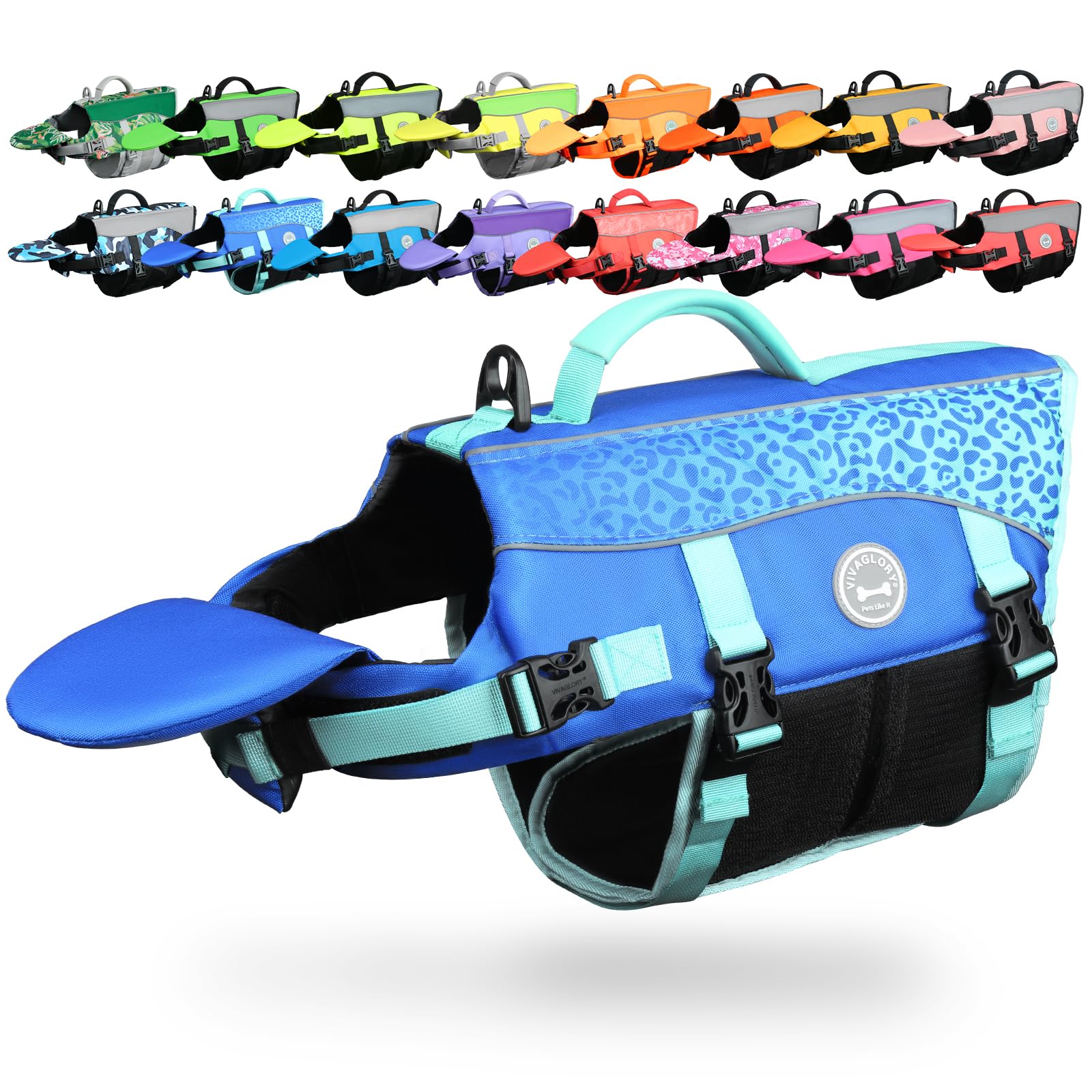VIVAGLORY Front Float Schwimmweste Hund, Hundeschwimmweste für Bootfahren, Schwimmweste with Kopfstütze, Auftrieb & Schwimmhilfe, XS, Dunkelblau
