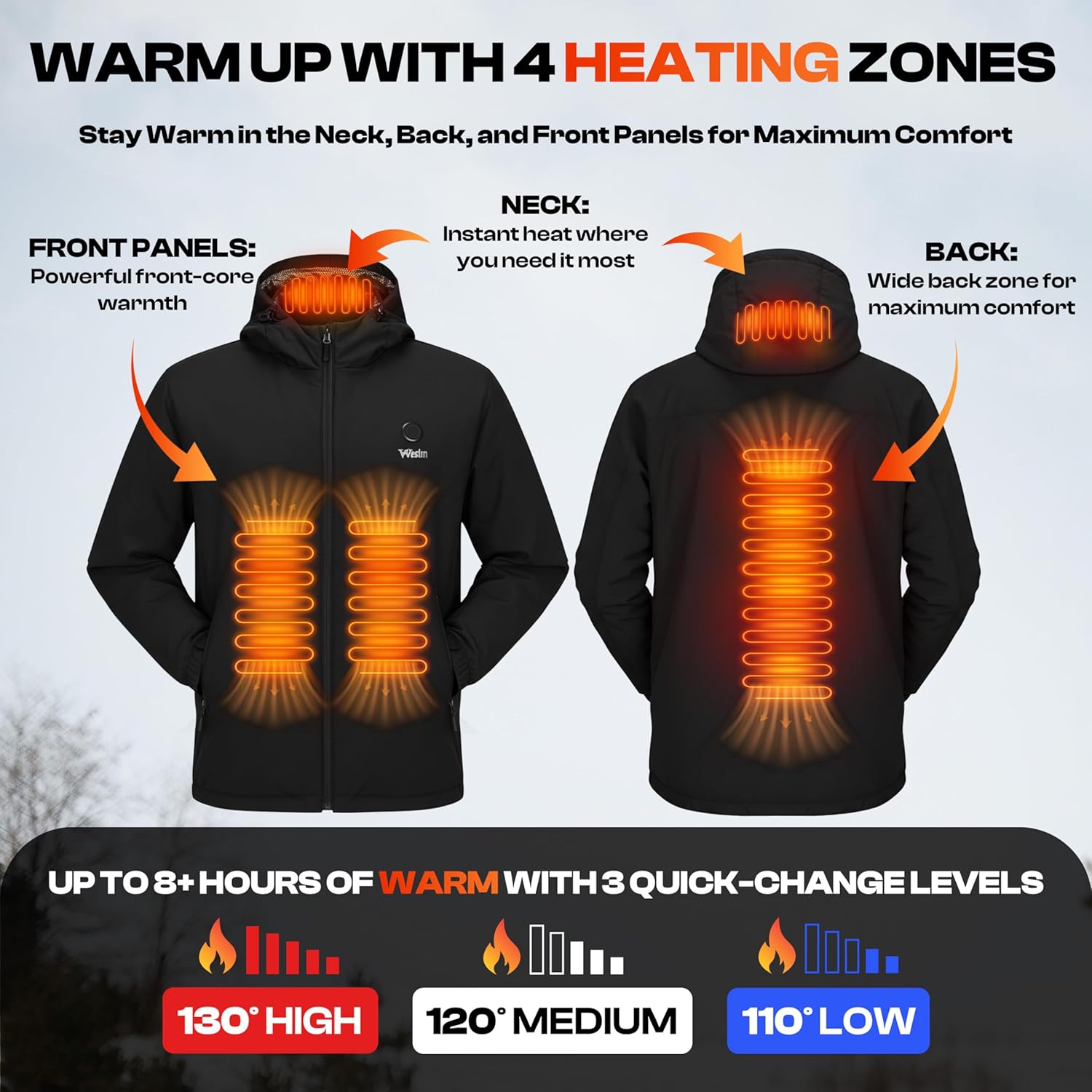 Weston Women’s Heated Jacket, 4 Heating Zones, 7.4V, 4800 mAH Rechargeable Battery, 3 Adjustable Heat Levels - Image 7