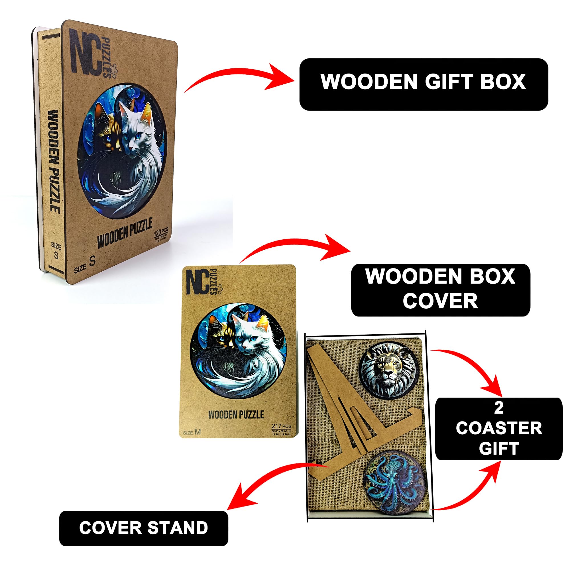 Wooden Puzzles for Adults, Unique Animal Shape YingYang Cats Wooden Jigsaw Puzzles, Extraordinary Gift for Friends and Family, Wood Puzzles Adult, Perfect for Birthday Gift, Wood Cut Puzzles (Medium)