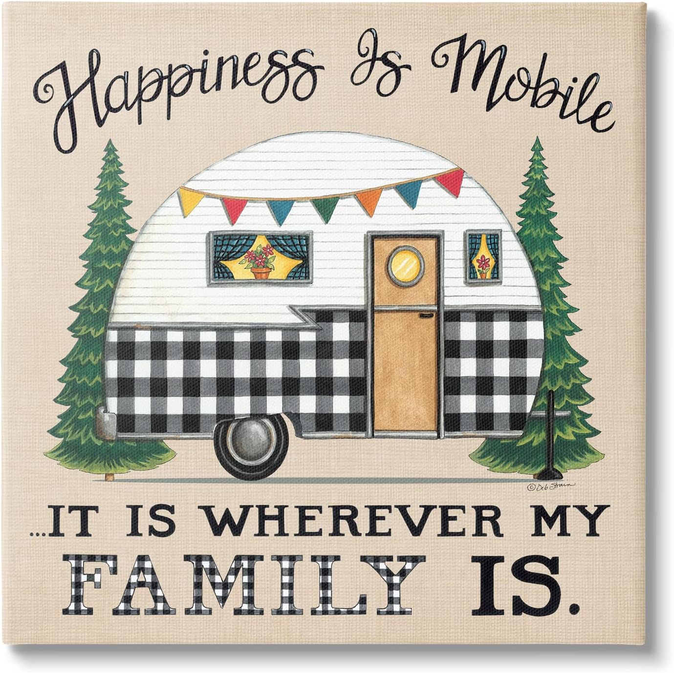 Stupell Industries Happiness Where Family Is Uplifting Plaid Camping Van Canvas Wall Art, Design by Deb Strain 30L" x 1.5W"