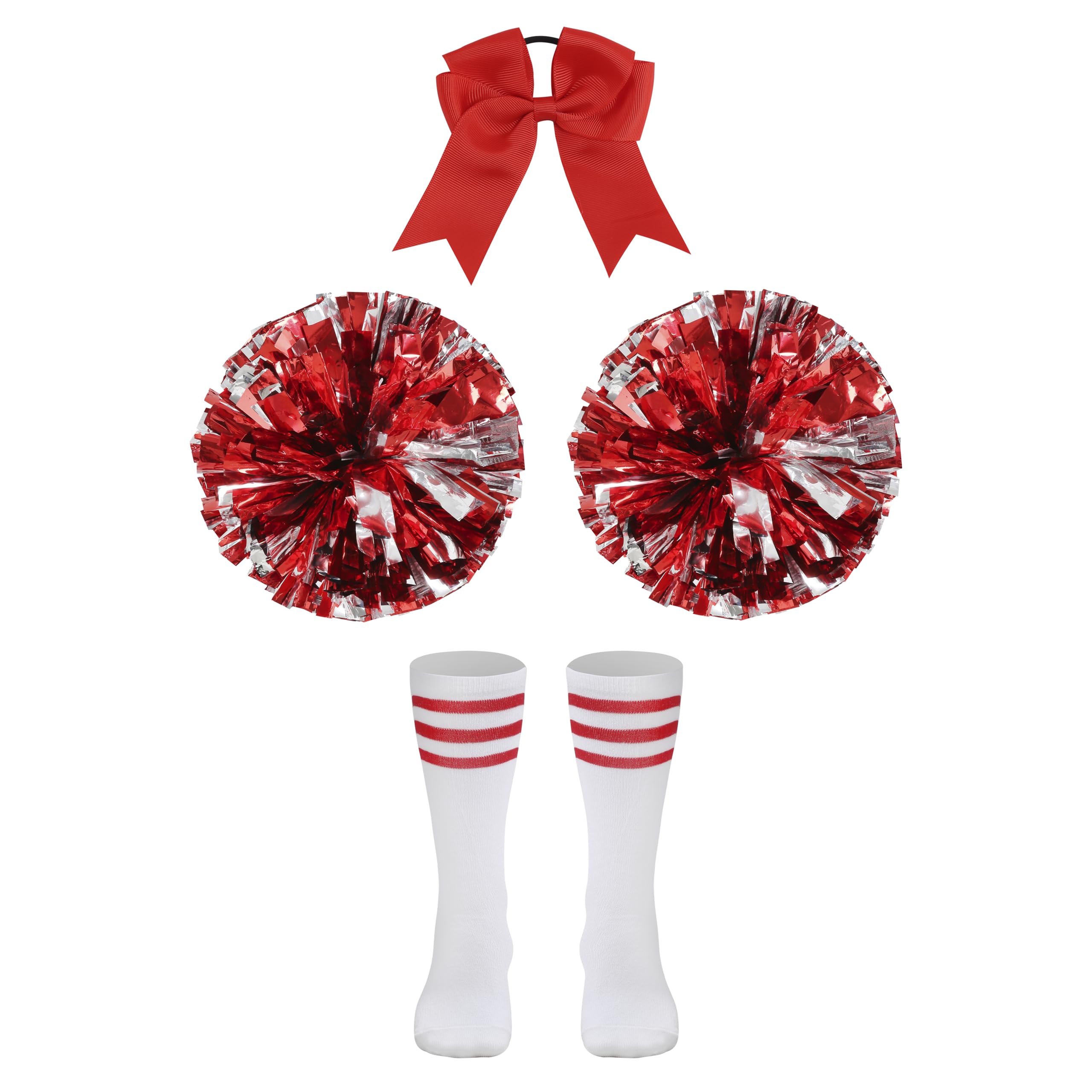 maxToonrain Girls Cheerleader Costume 5 PCS Classic Style Kids Cheerleader Outfit with Pull Ring Pom Poms, Top, Skirt - Image 2