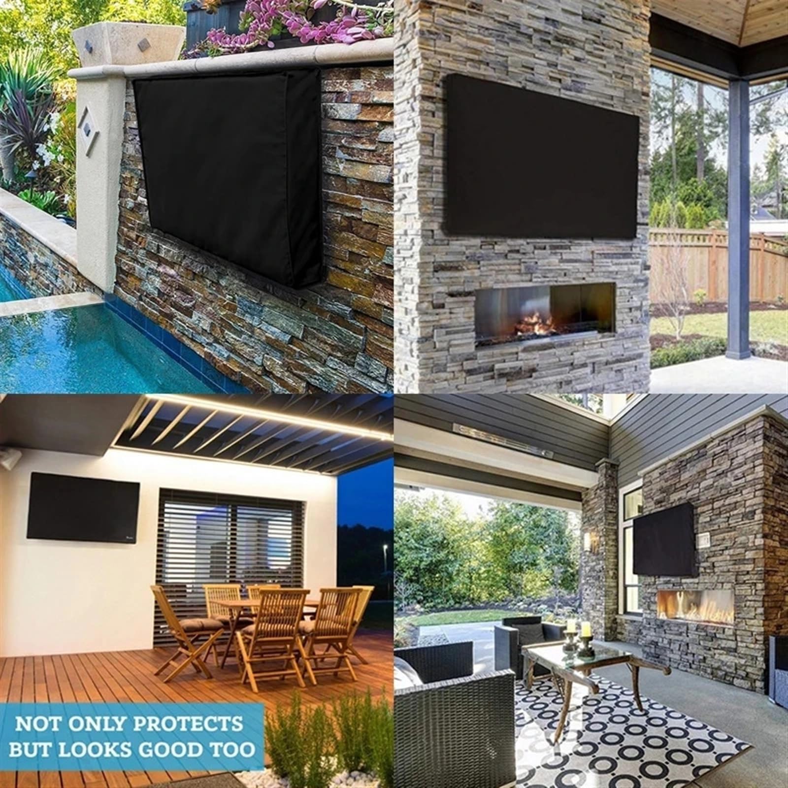 Cubierta protección de pantalla para exteriores Cubierta de TV for exteriores, caja Oxford 600D con polvo for pantalla para televisores al aire libre montados en la pare(Black,65X70inch)