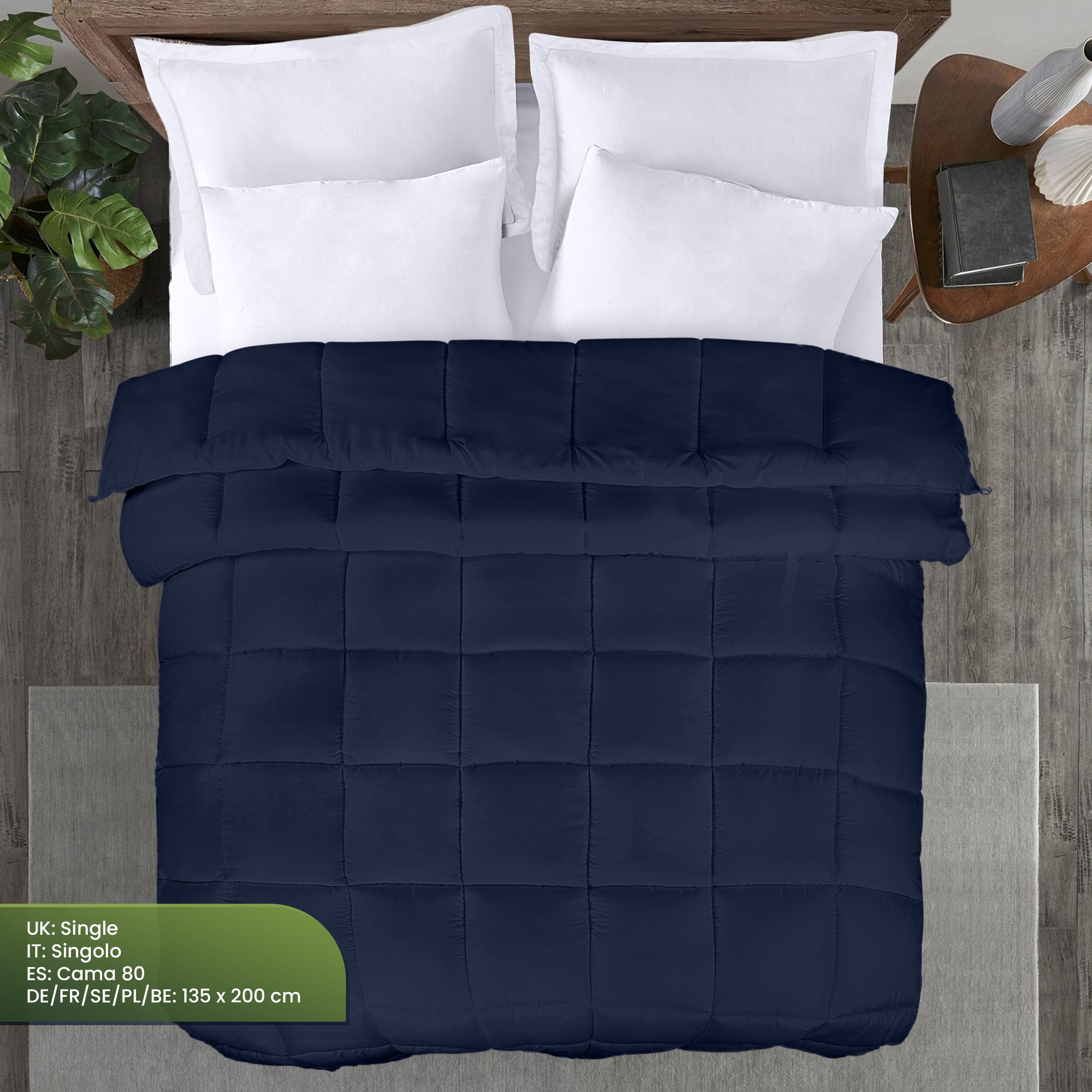 Utopia Bedding Invernale Piumone - Piumino singolo - Piumino Letto Singolo - Trapunta Singolo - 100% Microfibra in Fibra Cava (Blu Navy, 135 x 200 cm 350 GSM)