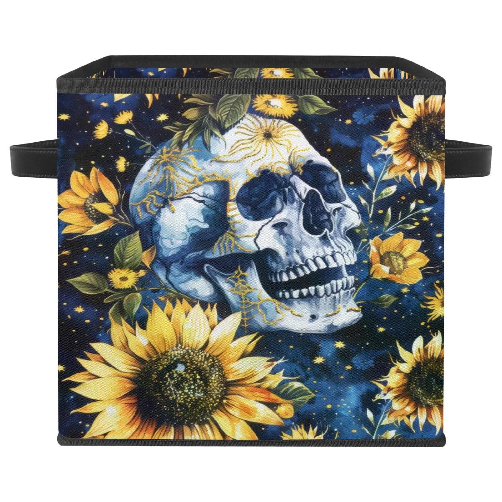 Boîte de rangement tête de mort bleue en tissu Oxford grand cube haut de gamme