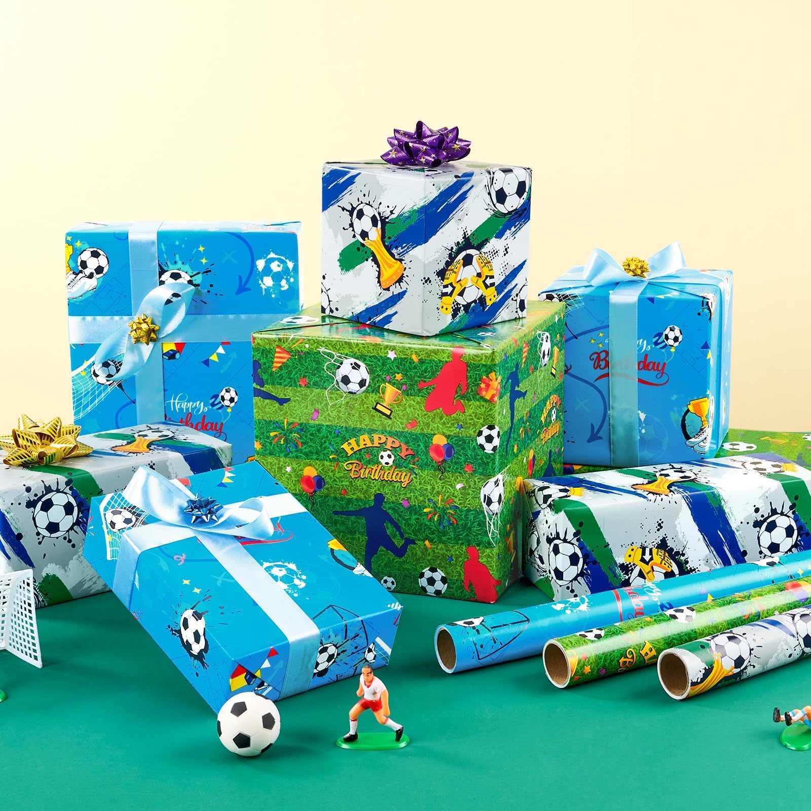 WERNNSAI Voetbalcadeaupapier - 1 rol 43 cm × 10 m, verjaardagscadeau