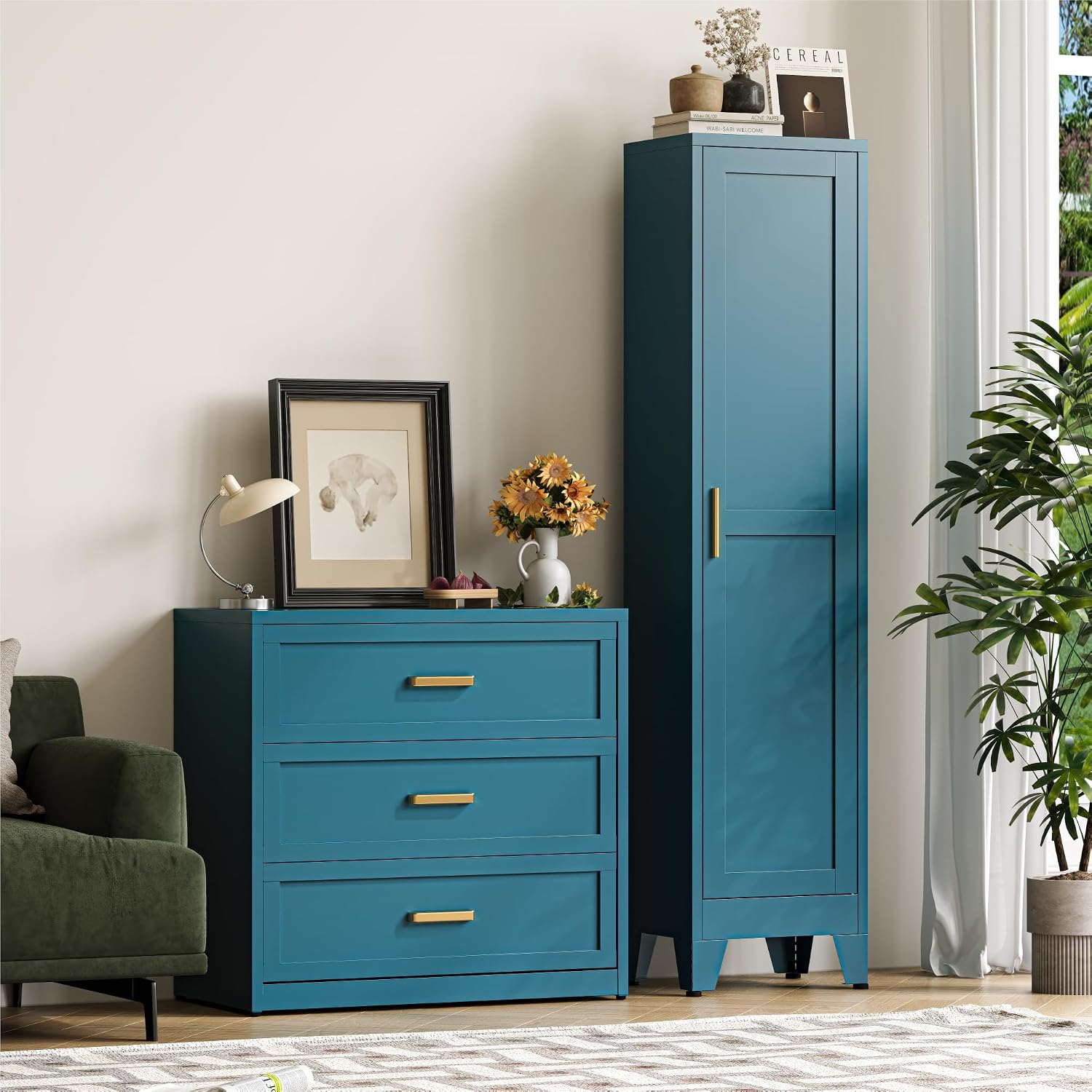 Baborokic 67" Tall Bathroom Cabinet,Metal Storage Cabinet with Door and Adjustable Shelves,Pantry Narrow Storage Cabinets,Slim Freestanding Floor Cabinet for Bathroom,Entryway,Office,Blue-1PK