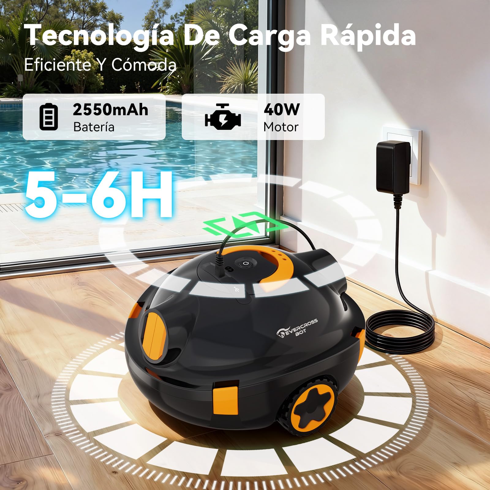 Y10 Robot Limpiafondos Piscina, Robot de Piscina Sin Cable, 100 Min de Limpieza del Suelo, Robots de Piscina para Piscinas de hasta 120㎡, Estacionamiento Automático, Filtro180μm (Negro)