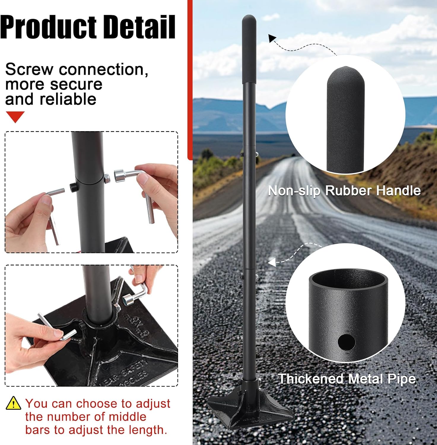 Steel Tamper Tool, 58" Heavy Duty Garden Landscaping Tools with Long Handle, 8x8 Square Dirt Hand Tamper Gardening Tool Set with Rubber Grip for Leveling Ground, Soil, Sand, Driveway - Image 3