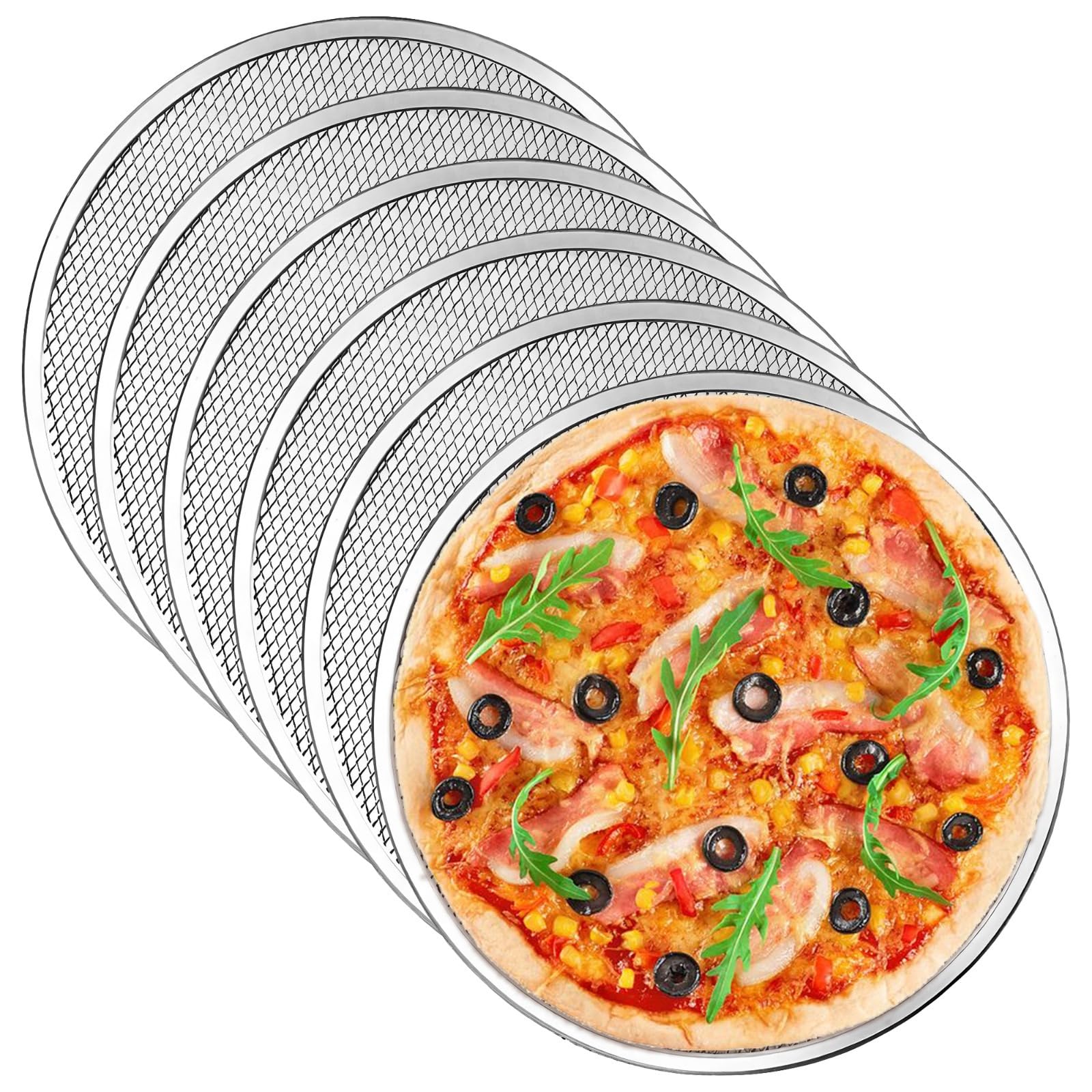 Aluminiowa patelnia do pizzy, zestaw 6 sztuk, z otworami, 30 cm, siatka do pieca do pizzy, wyraźniejsza zapewnia równomierne rozprowadzanie ciepła do użytku domowego lub restauracyjnego