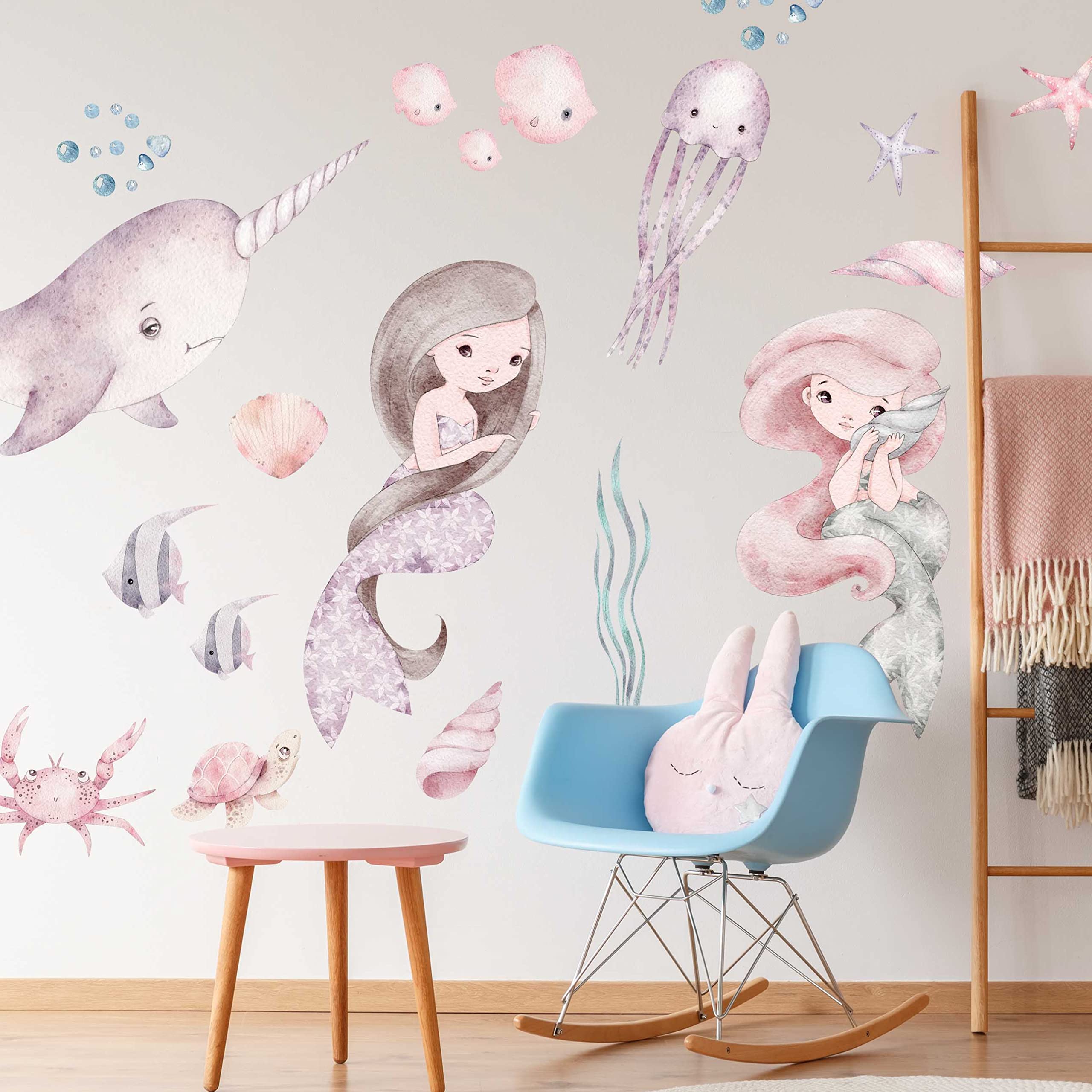 WANDKIND Meerjungfrau V398 Wandtattoo Kinderzimmer | handgezeichnet | AUFKLEBER Kindergarten | Wandsticker Babyzimmer Mermaid (100 x 100 cm)