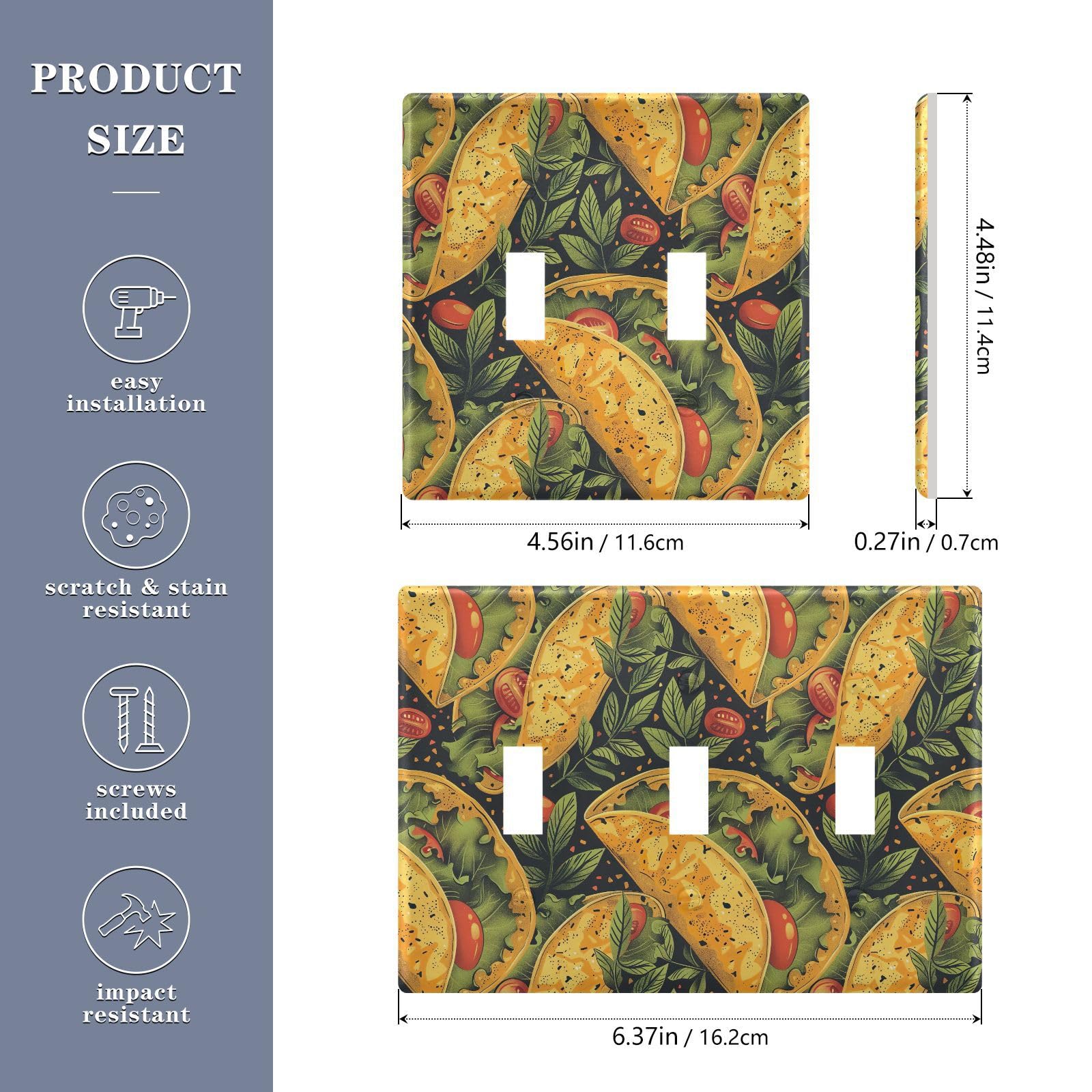 Light Switch Cover Taco Wall Plates for Electrical Outlets 3 Gang 202b3323