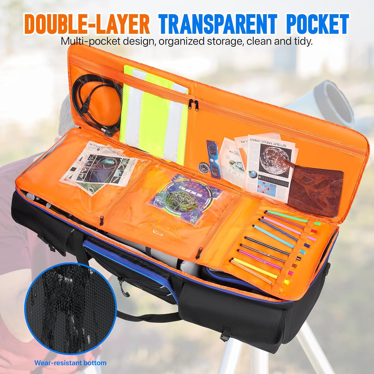 Large Telescope Bag,40.5 inch Telescope Carrying Case for Telescope Tube & Tripod, Soft Padded Telescope Storage Bag with Adjustable Shoulder Strap and Fixed Buckles,Telescope Accessories Carry Case