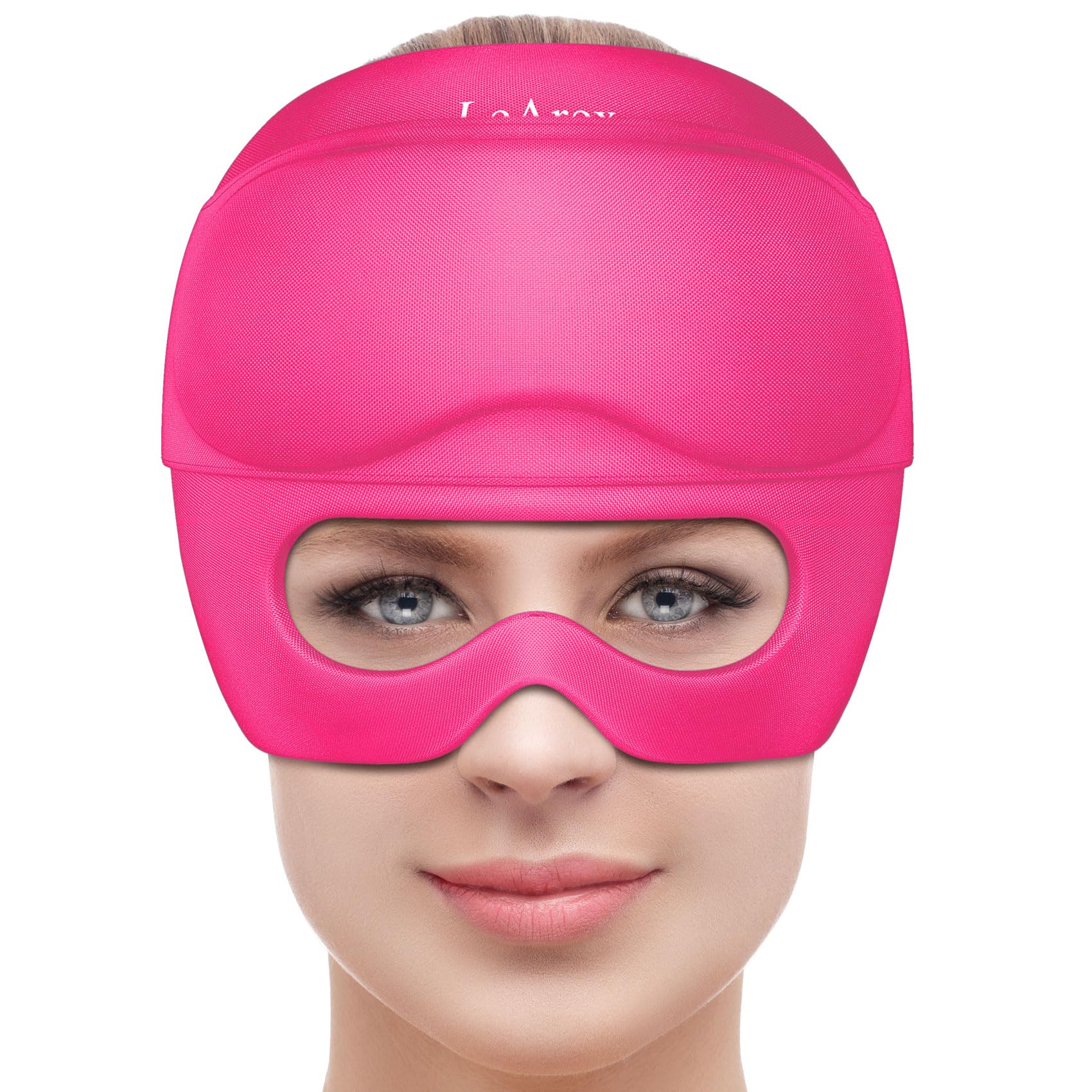 2 in 1 Migraine Relief Cap with Gel Eye Mask, Headache Relief Cap Ice Head Wrap Hot and Cold Therapy Hat Gift for Women for Headache Puffy Eyes Sinus and Tension Stress Relief Rose red