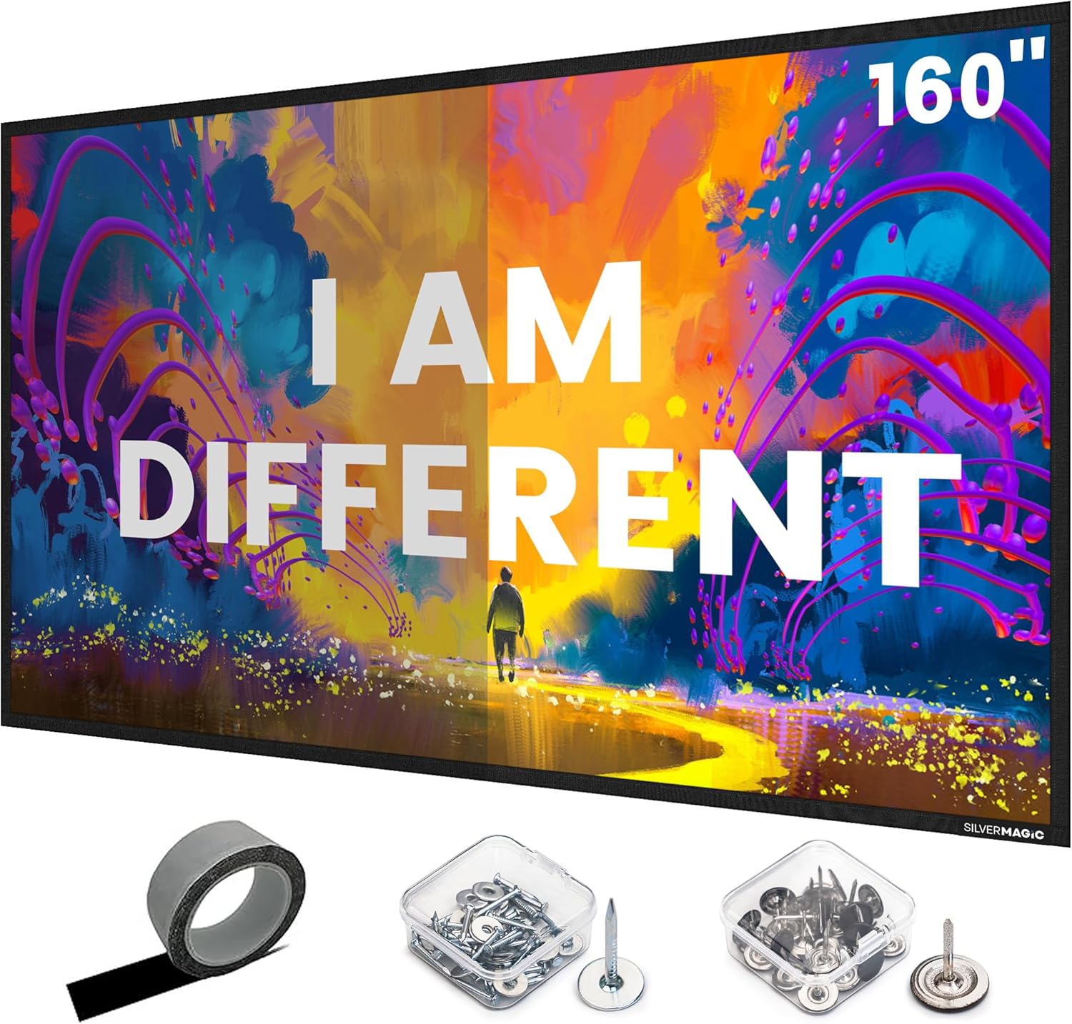 High gain Projector Screen Material - for DIY Frame or Wall Mounted - 2.6X Brightness and High Contrast 30% ALR - 160 inch 2.35:1 White Screen - by SilverMagic
