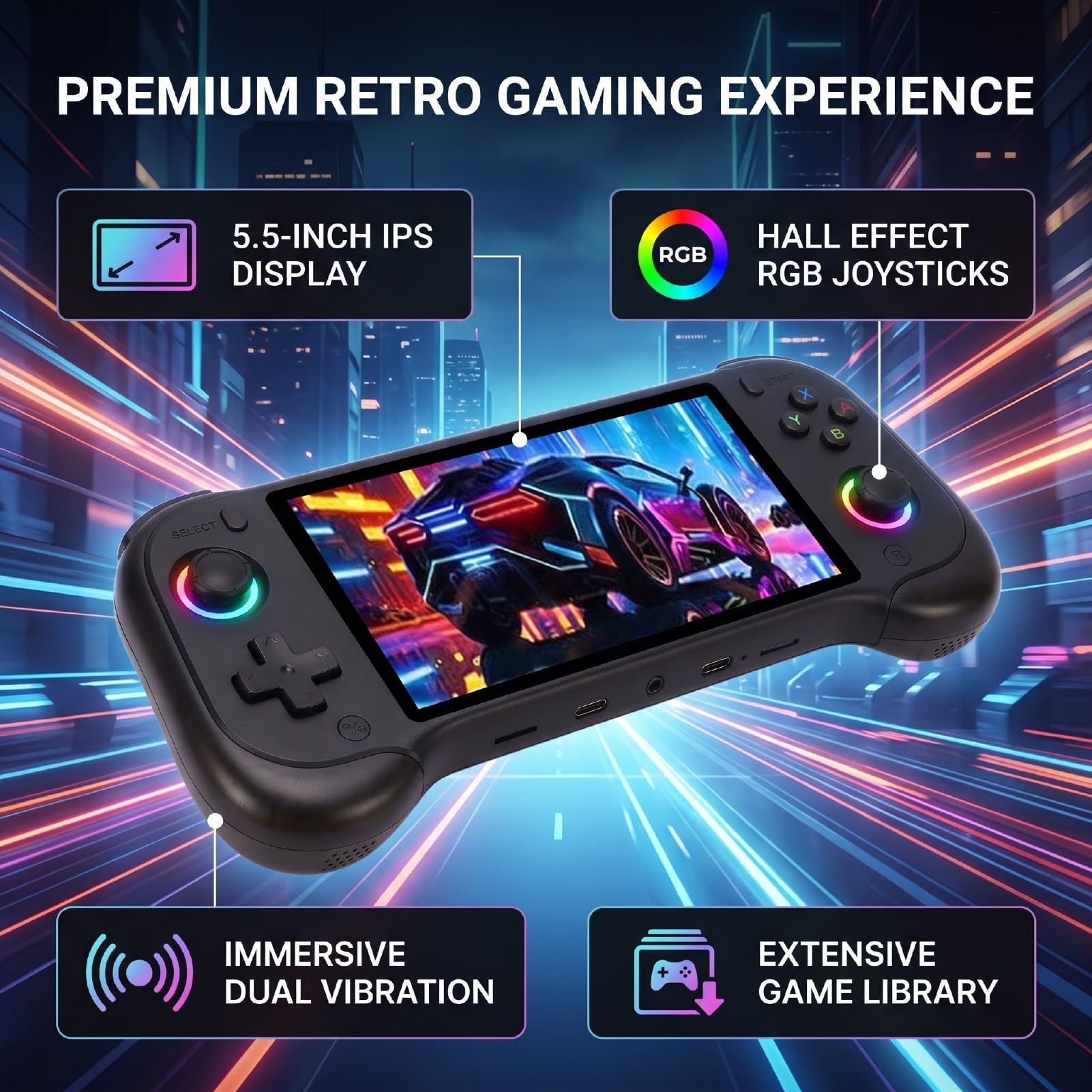 Console di Gioco Portatile con Doppie Leve Hall Analogiche, per
