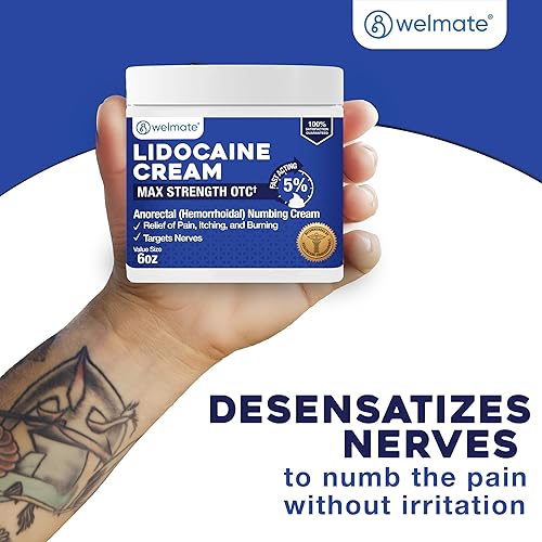 Vista 3 de WELMATE - Crema adormecedora de lidocaína al 5%, 6oz (170g) - Crema de lidocaína de máxima potencia - Alivio de hemorroides - Anestésico de uso