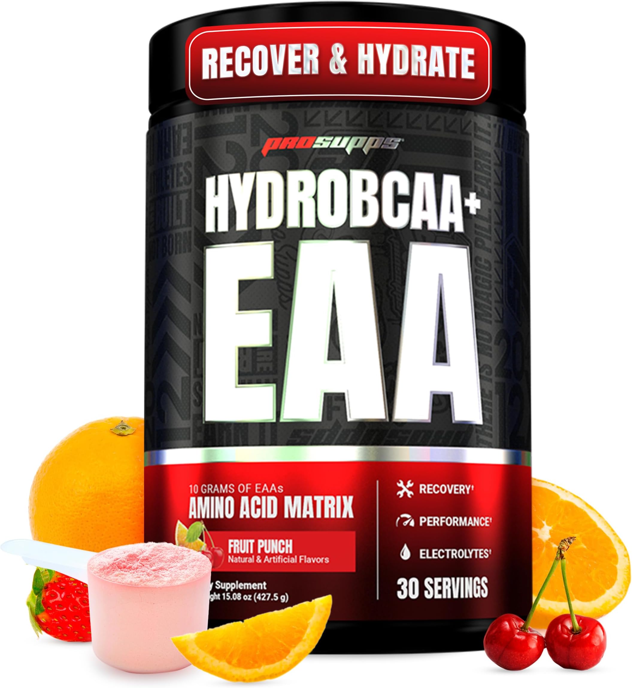 HydroBCAA Essential Amino Acids Powder, Fruit Punch - Stimulant-Free, Soy & Gluten-Free - 30 Servings