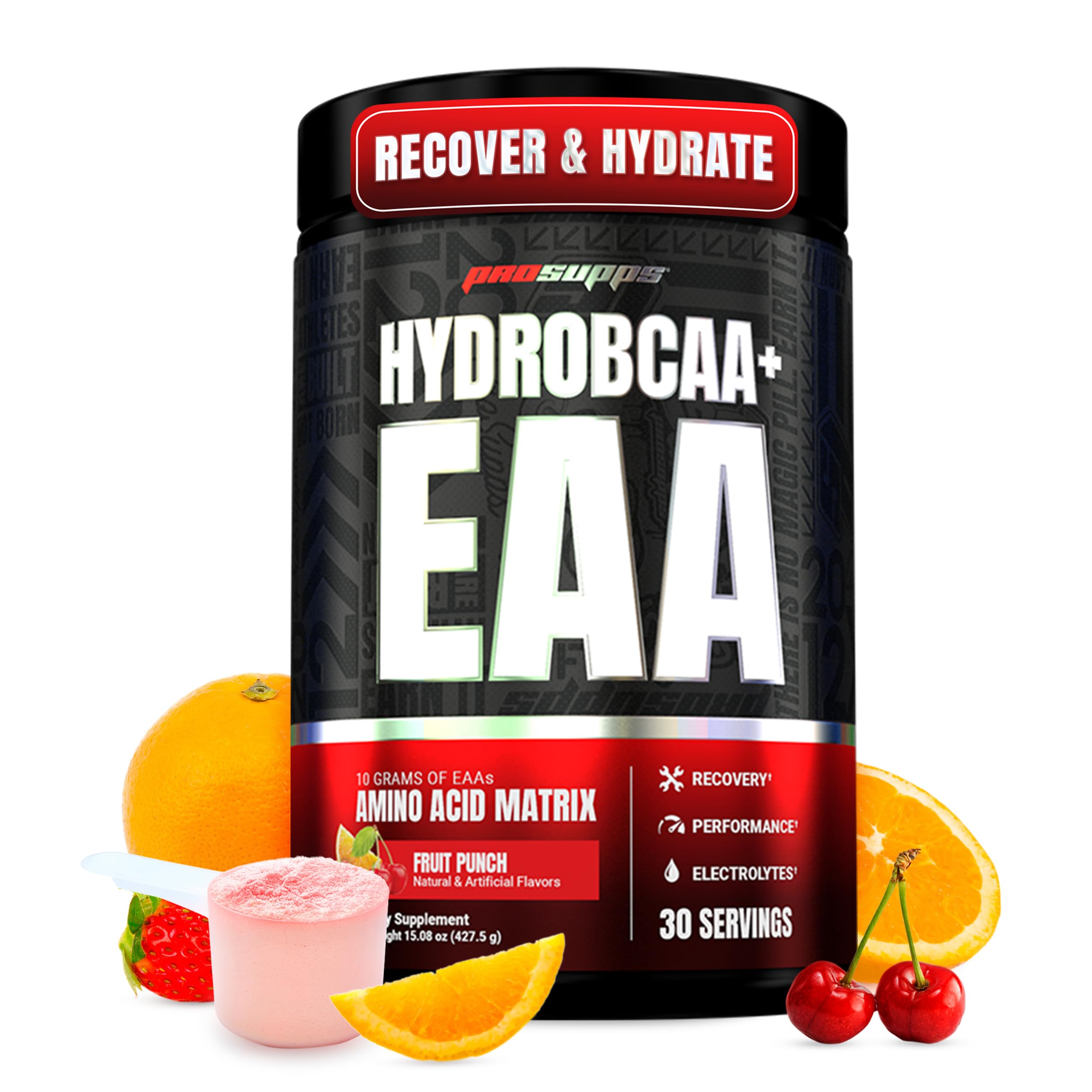 ProSupps HydroBCAA BCAA/EAA Full Spectrum Matrix, 7g BCAAs, 3g EAAS, 0g Sugar, 0g Carbs (Fruit Punch, 30 Servings)