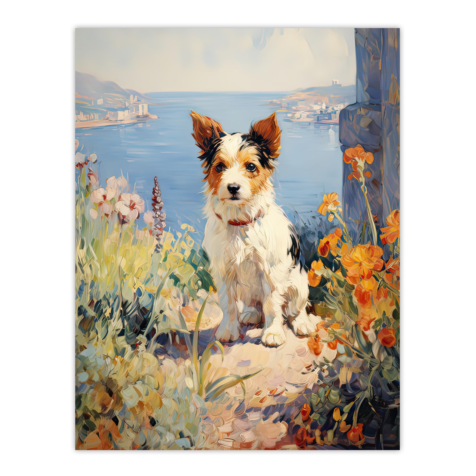 Artery8 Jack Russell Terrier Floral Dog Portrait Oil Painting Unframed Wall Art Print Poster Home Decor Premium