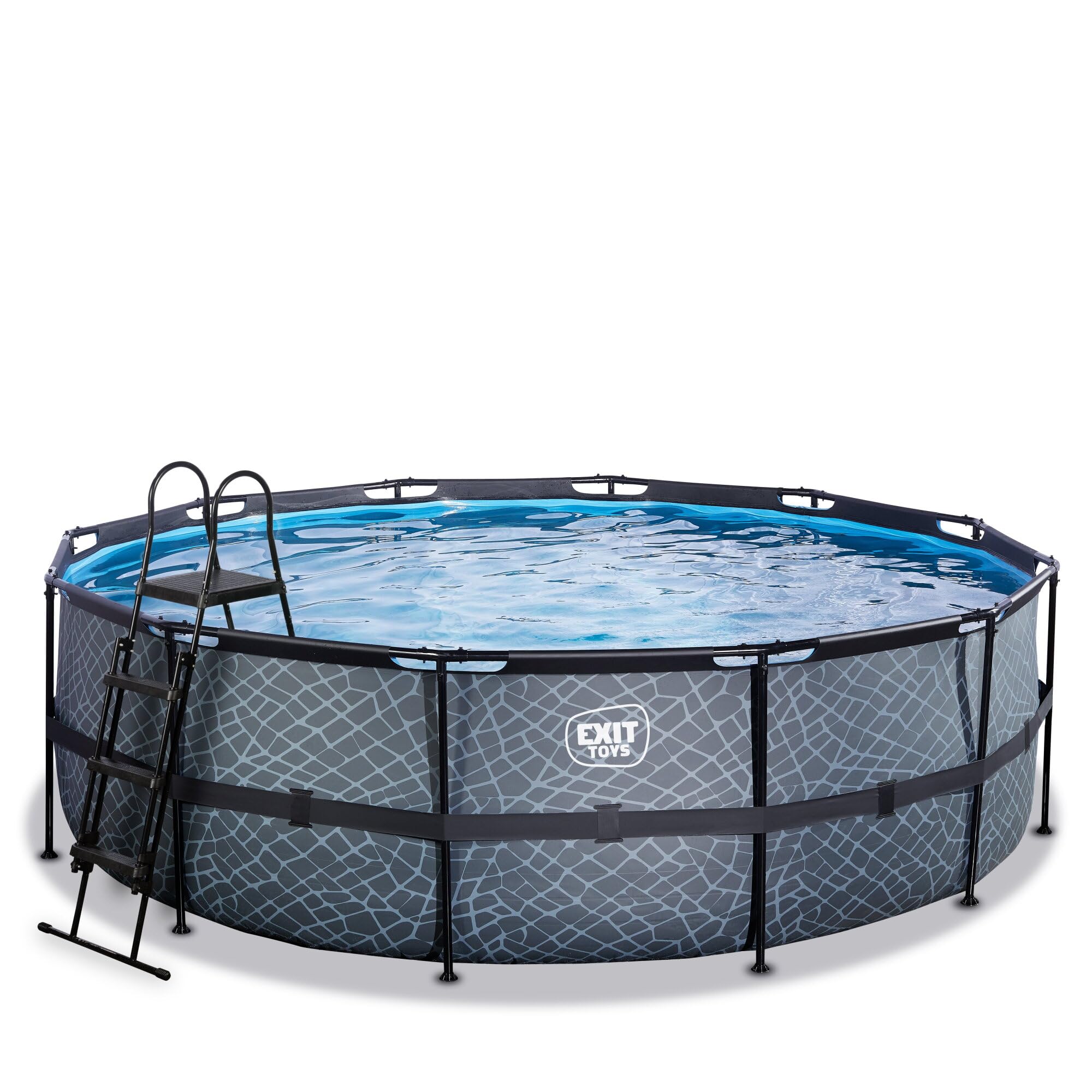 EXIT Toys Stone Pool - ø450x122cm - Piscina de Marco Redondo Grande con Bomba de Filtro de Cartucho - Piscina Extra Profunda - Marco Robusto - Incluye Escalera de Piscina - Diseño Único - Gris