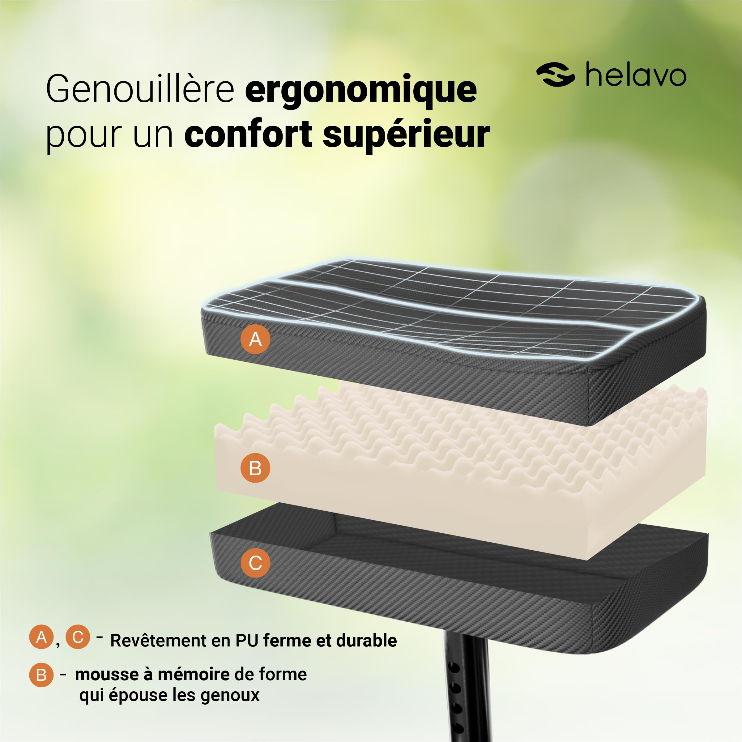 Helavo Trottinette à genoux avec pneus en caoutchouc massif anti-crevaison – Trottinette pliable pour blessures à la cheville, au pied ou au bas de la jambe, Knee Rover