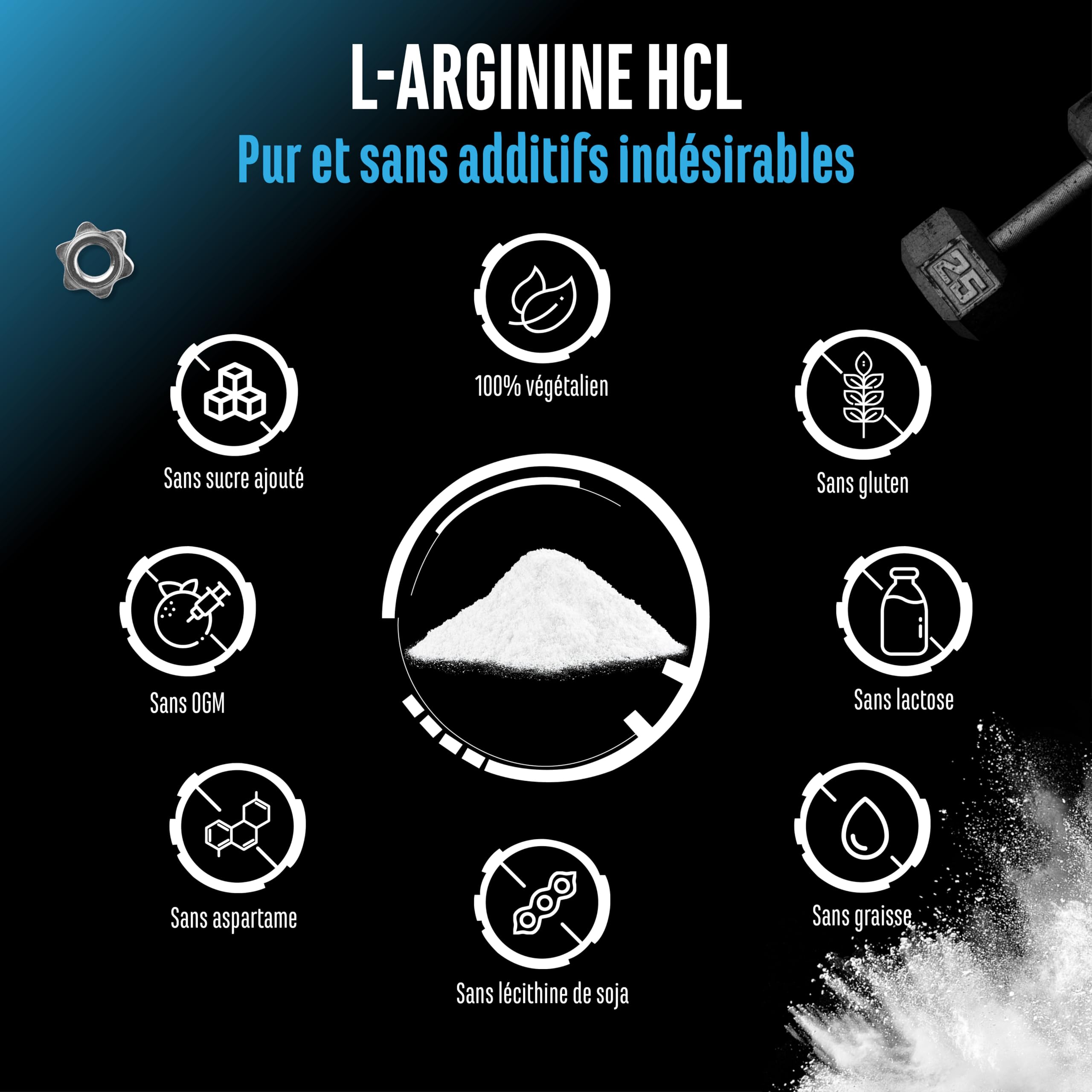 L-Arginine HCL - 500 g en Poudre - L-Arginine Hydrochloride - Premium : Acides Aminés Végétaux - Solubilité optimale - Poudre pure Sans Additifs - Végan