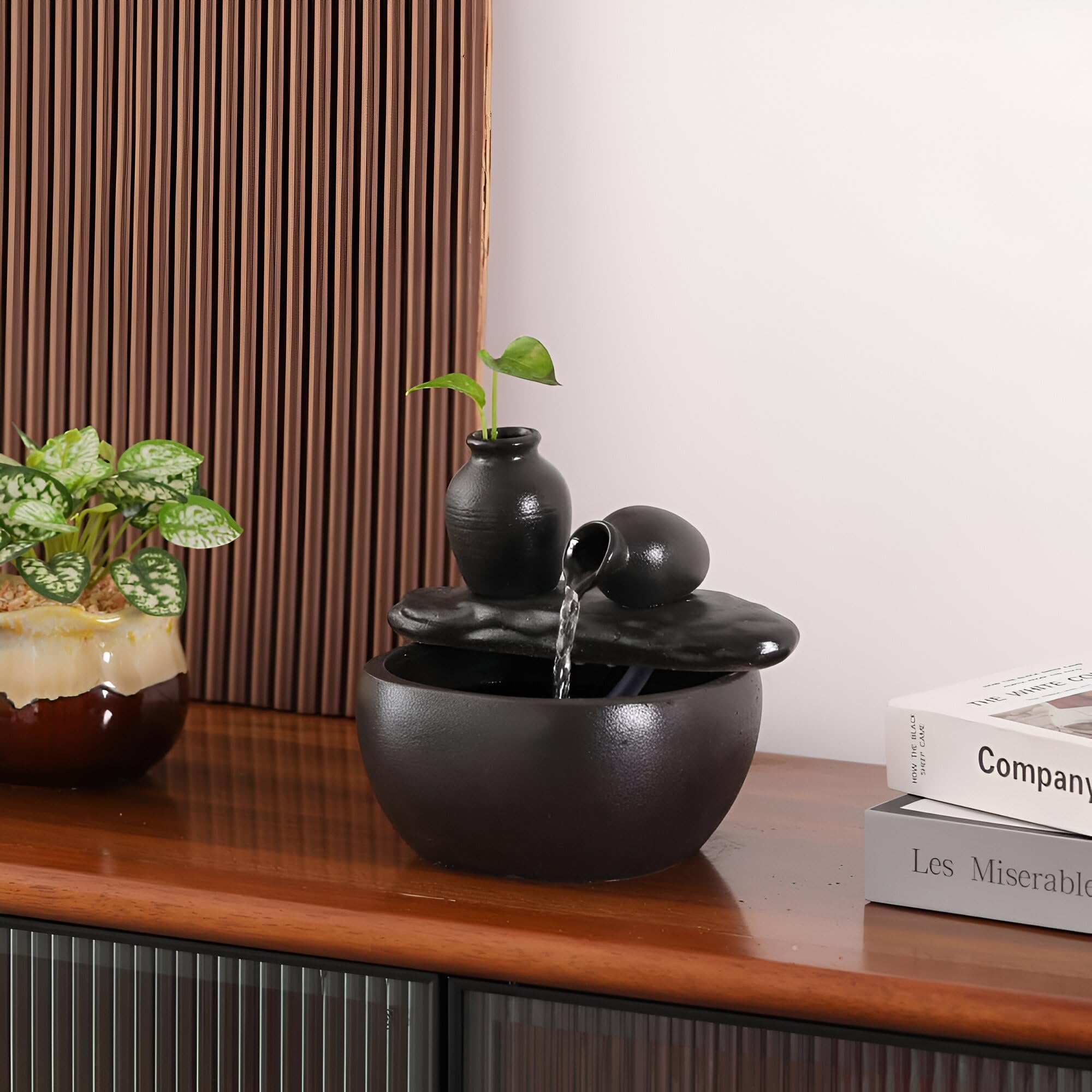 Fuente de mesa con acuario decorativo, fuente de agua con cascada, de cerámica, diseño de pez, con acuario decorativo, bomba de agua, Zen, decoración para salón, oficina, jardín, 21 x 18 x 19 cm