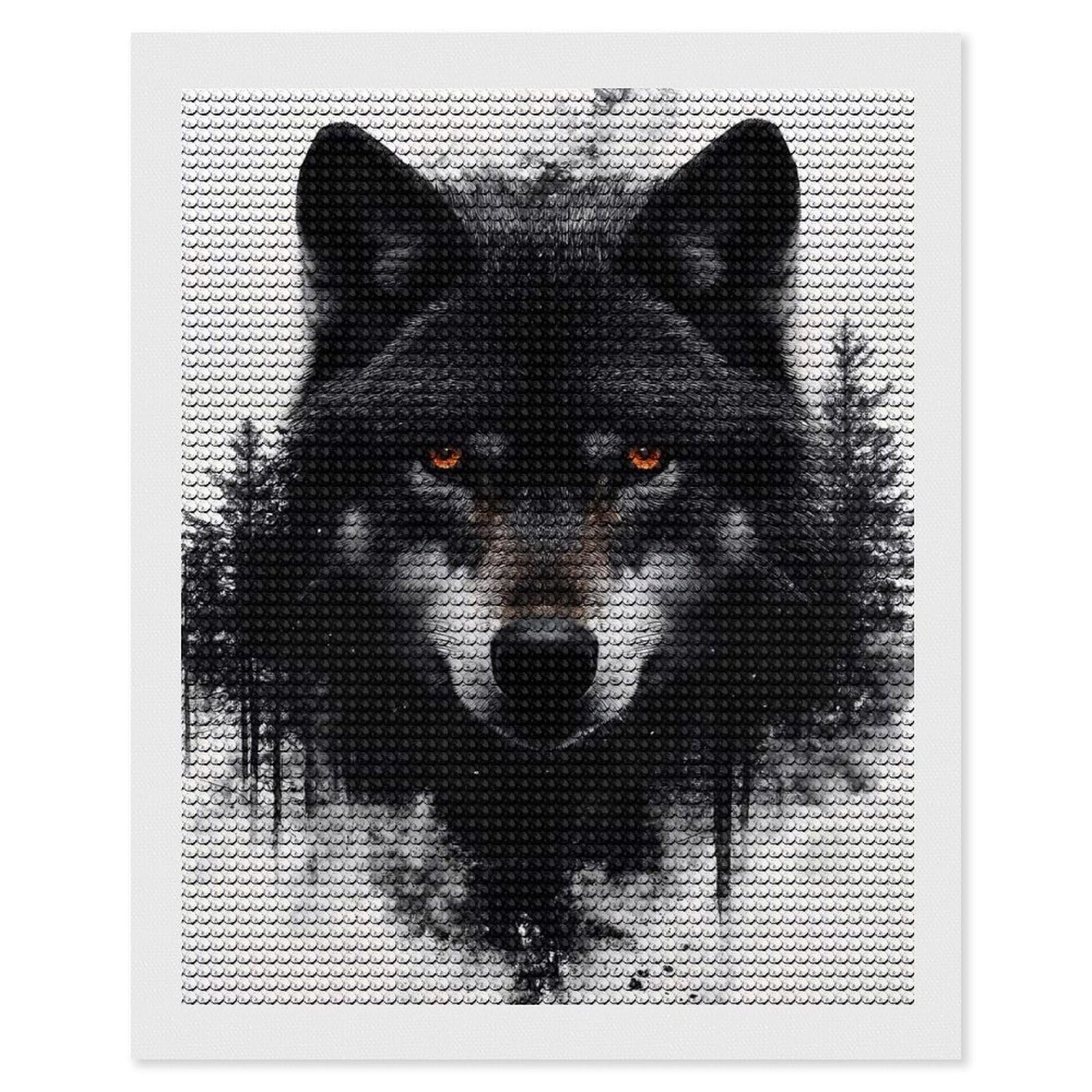 Junmoney Wolf Portrait with Forest Overlay Diamond Painting Canvas Set 16"x20", Full Kit Included, Calming Craft to Unwind, Farmhouse Decor, Christmas Gift