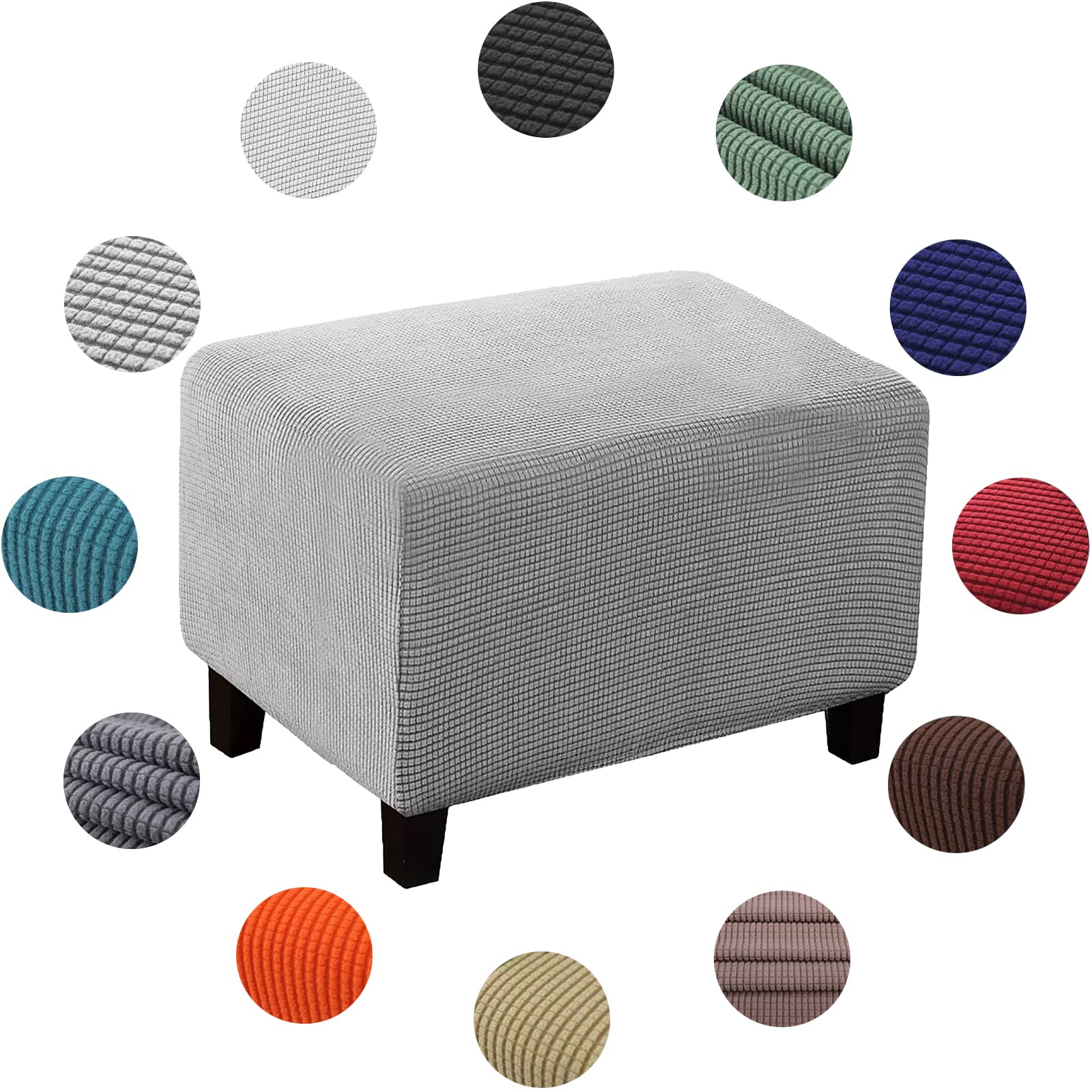 XJKH Stretch Footstool Slipcover - Soft Yellow Square Ottoman Cover for Living Room - Washable Pouffe Protector - S Size
