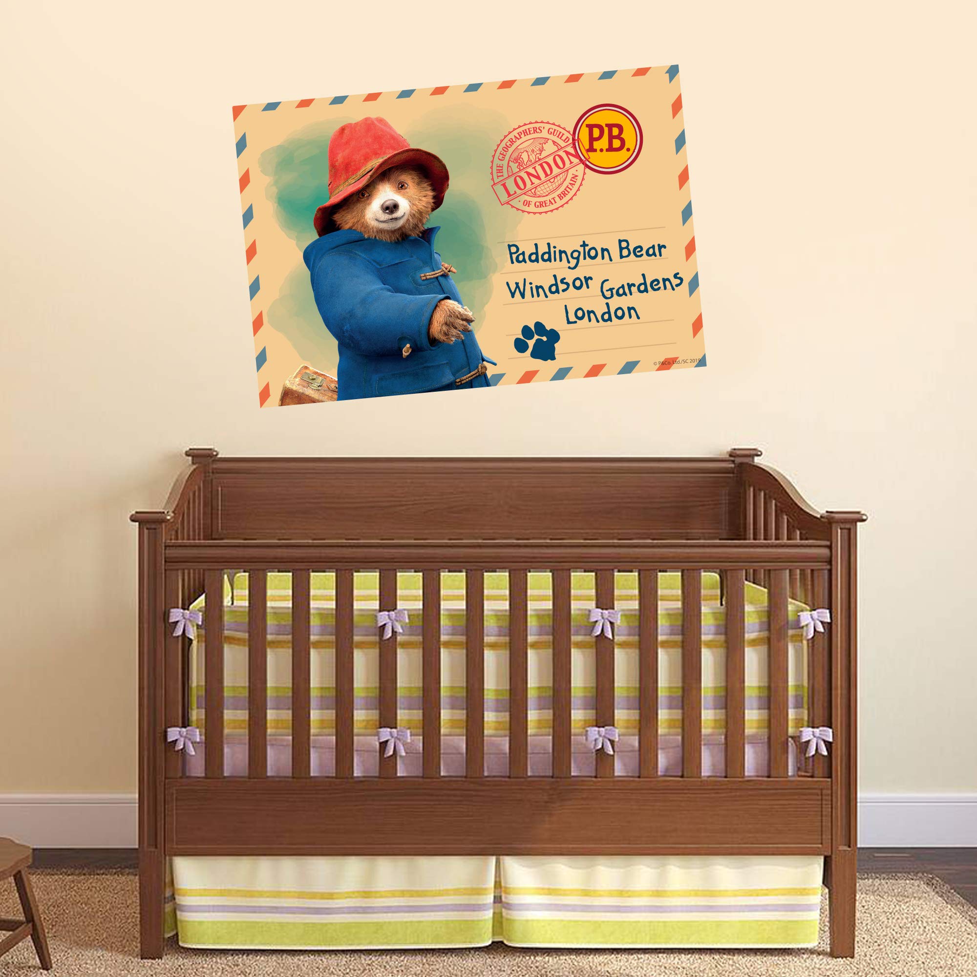 Beautiful Game Blue Paddington Bear Wall Mural - Paddington Postcard Kids Wall Art Vinyl Decal Bedroom Sticker (60Cm Width X 40Cm Height)